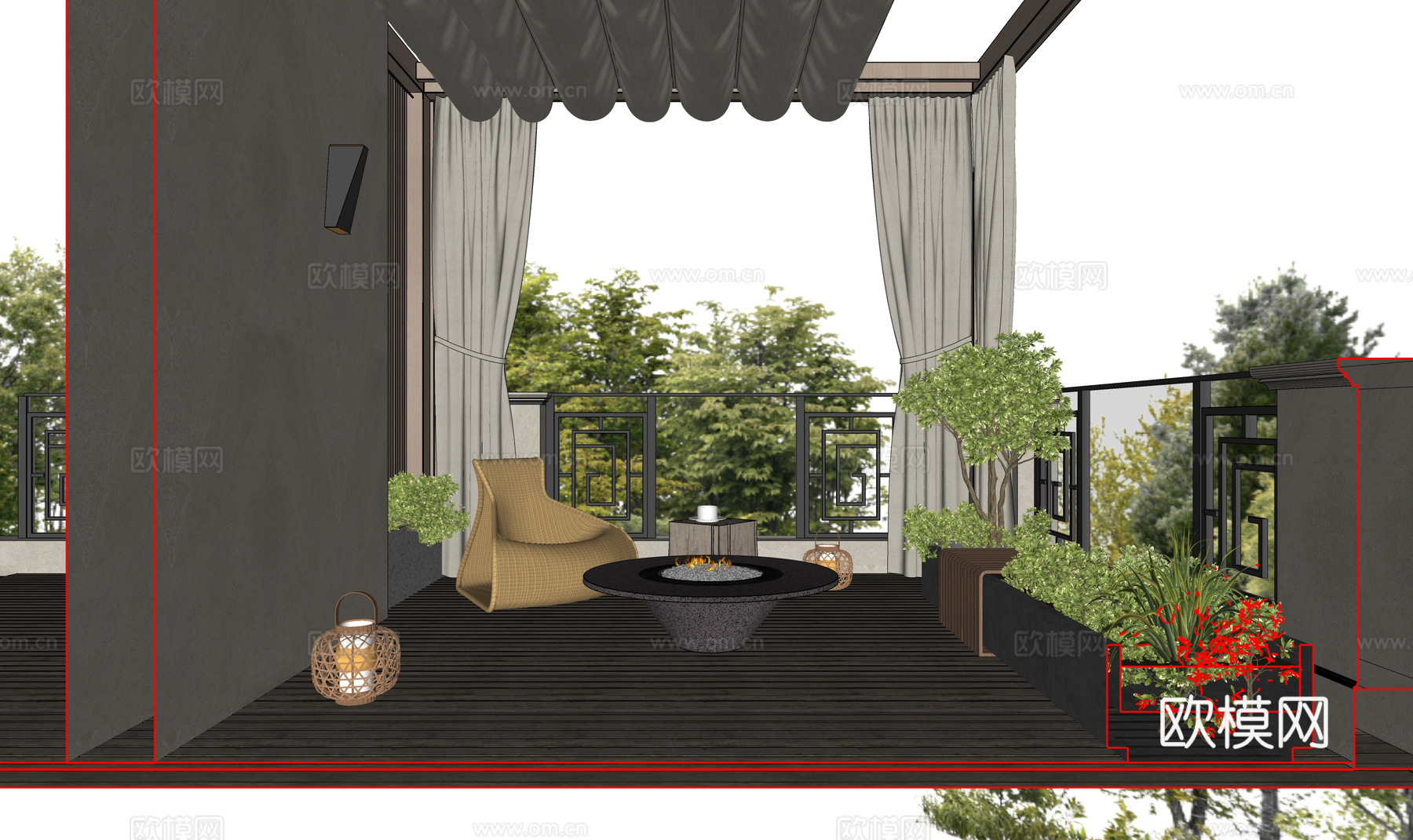 水景 屋顶花园 室内景观 造景 露台 草坪灯 微景观 阳光房su模型