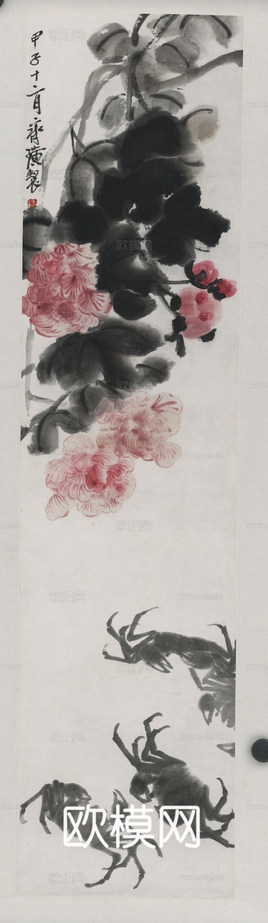 齐白石写意水墨画，近现代水墨画-芙蓉蟹