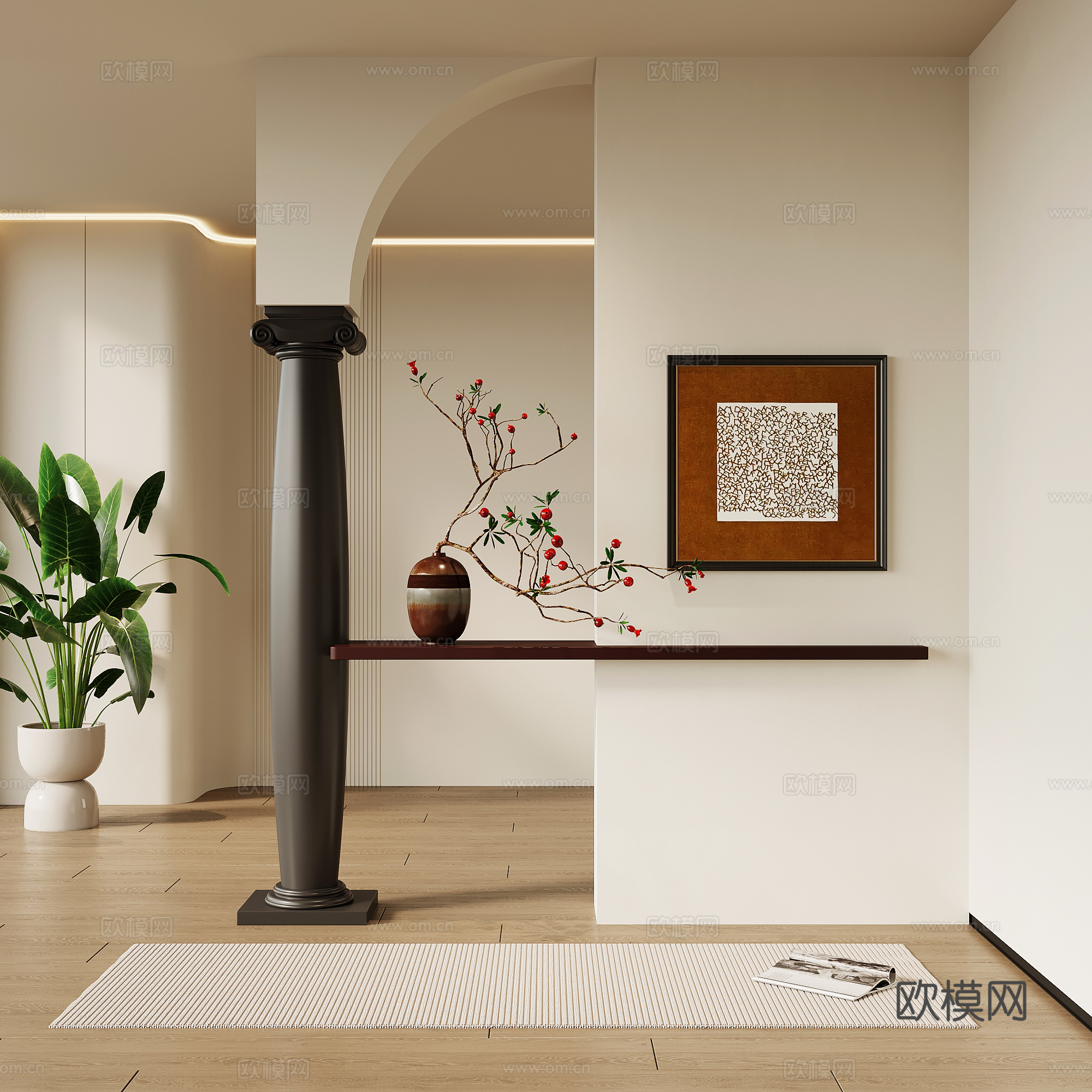 法式复古玄关隔断su模型