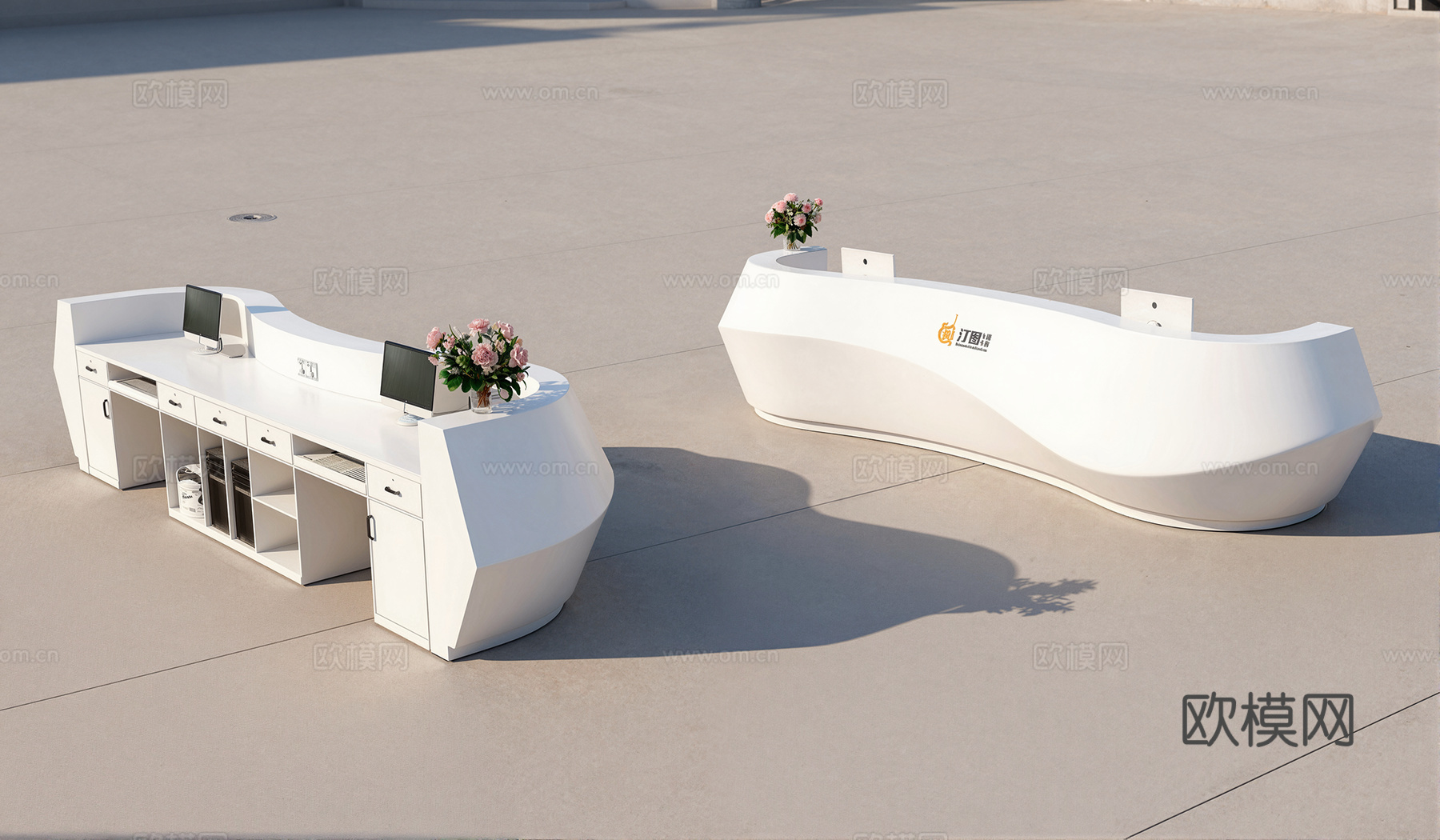 现代公司办公室异形前台 咖啡厅创意前台 接待台 服务台 收银su模型