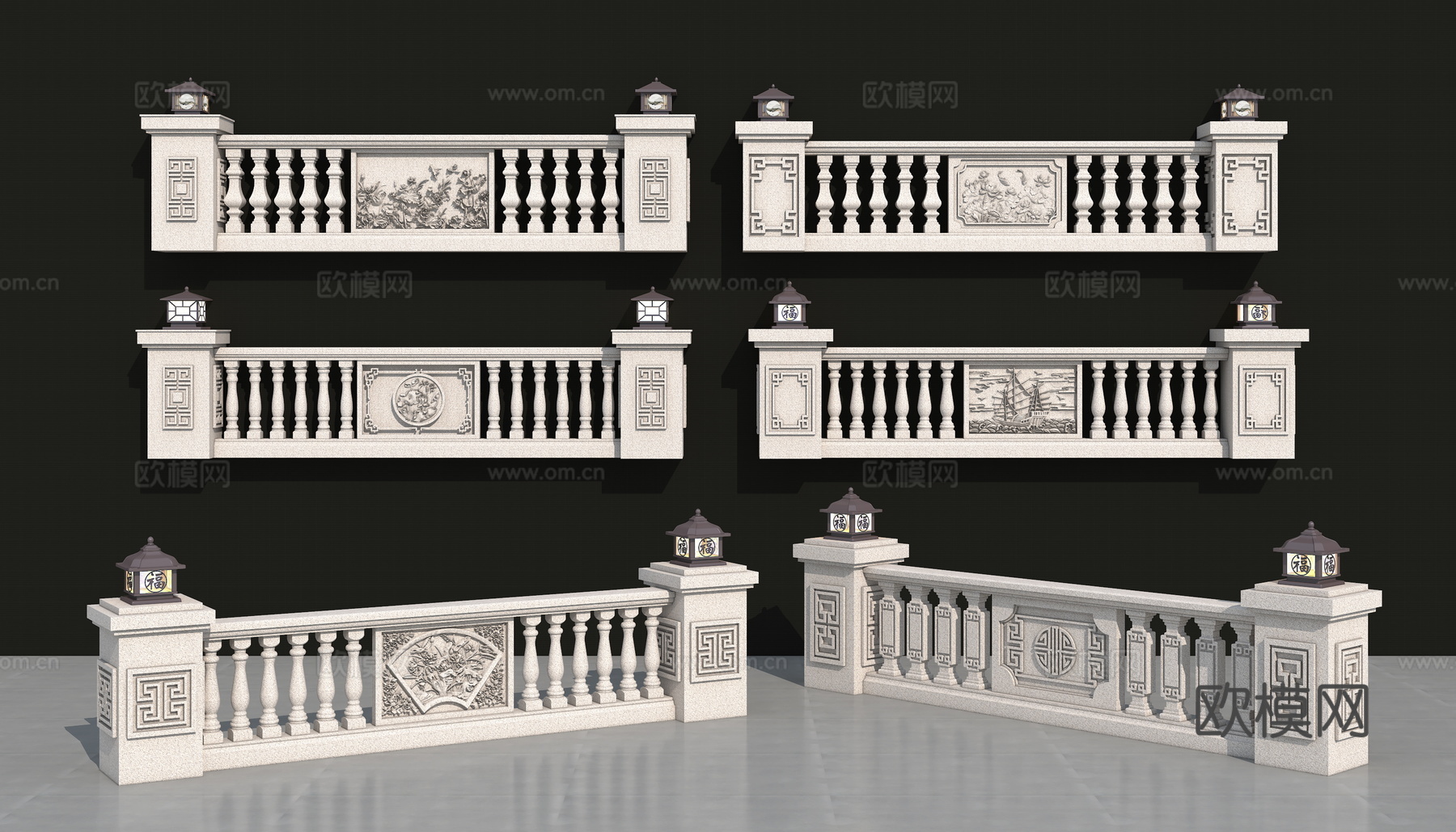 葫芦花瓶 花瓶栏杆 柱灯3d模型下载