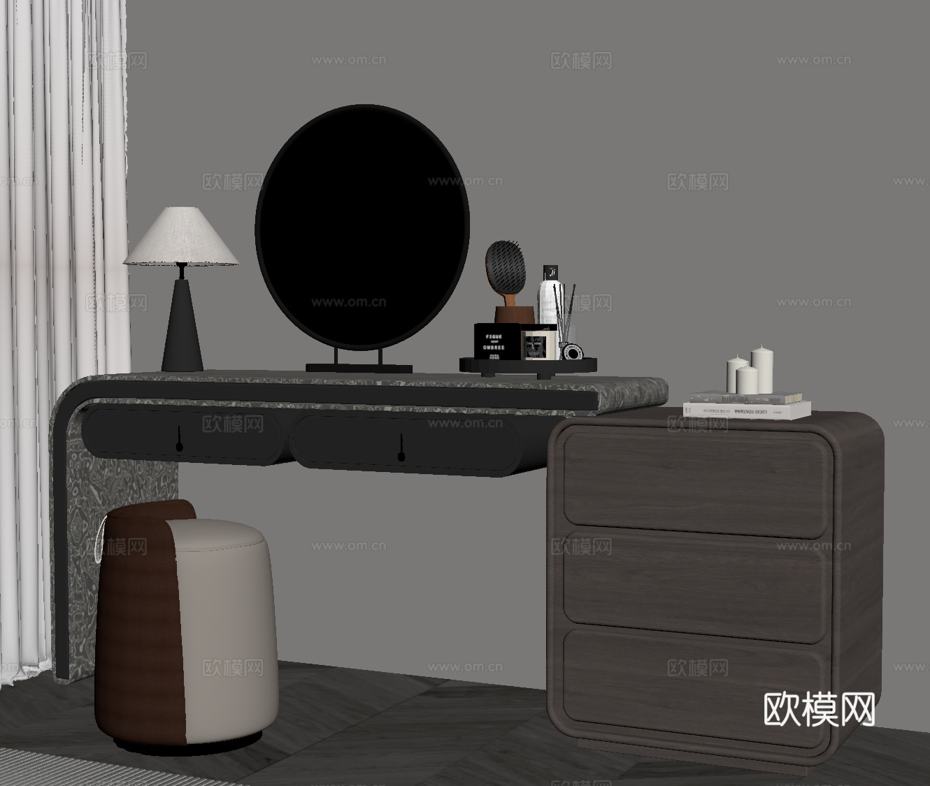 现代意式梳妆台su模型