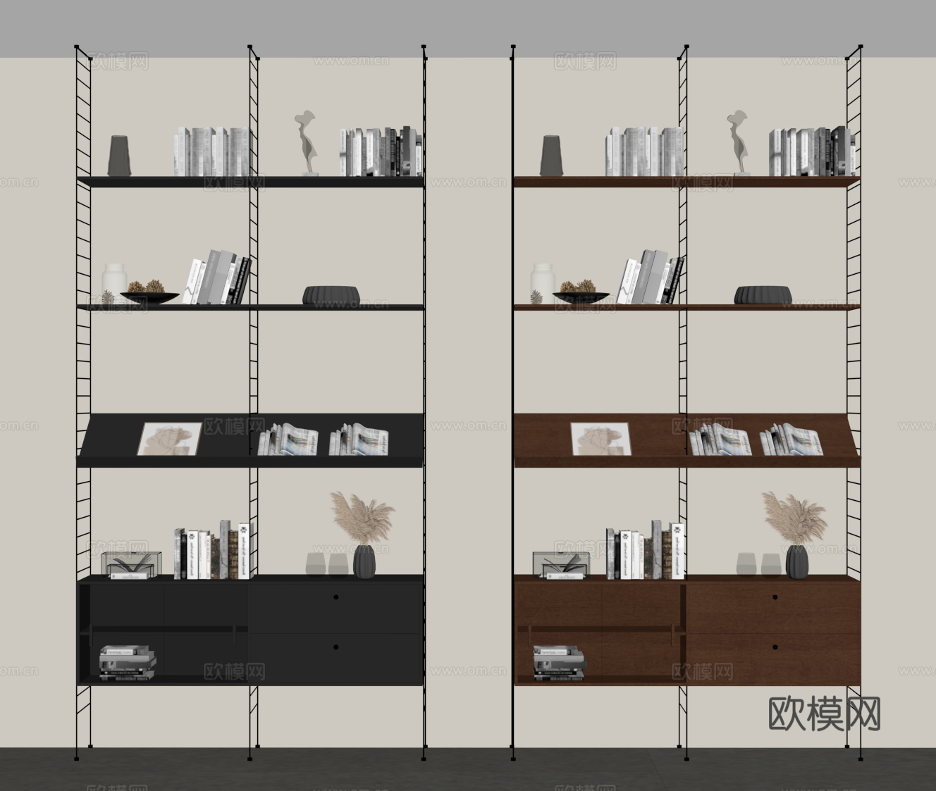 法式复古书架 置物架 现代书架su模型