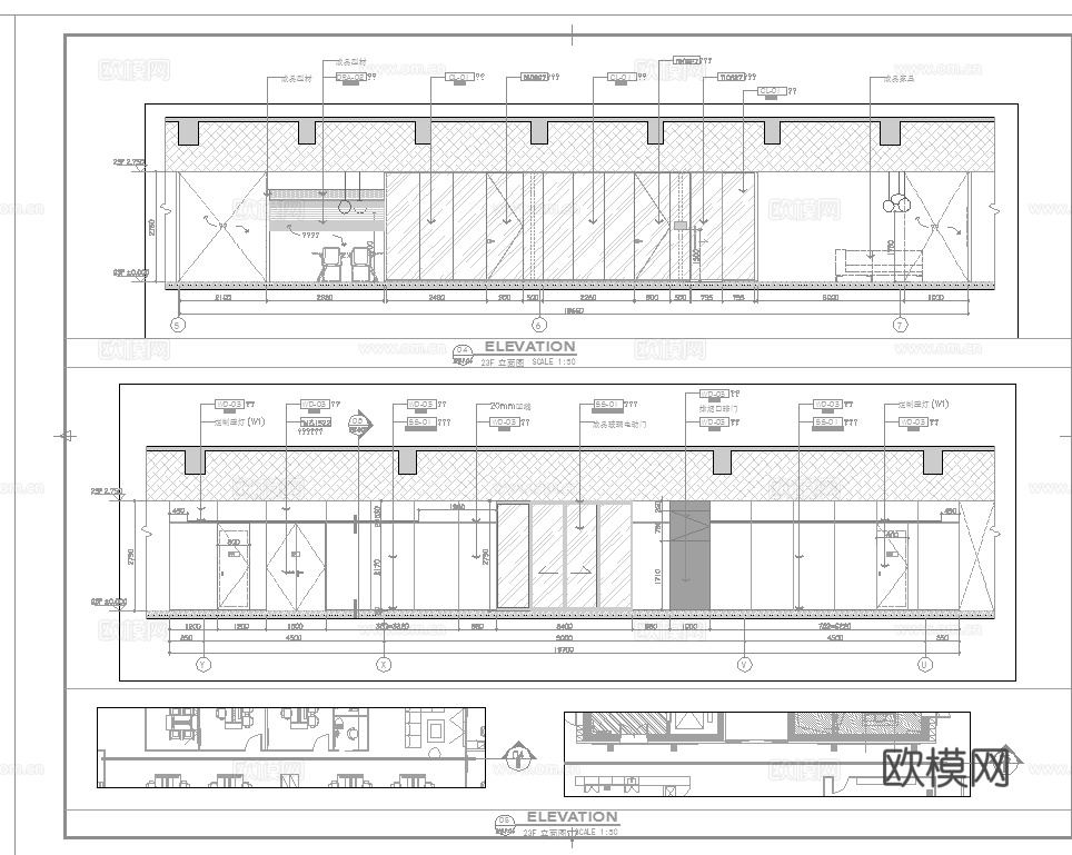 1100平办公室 最新全套施工图 效果图合集cad施工图