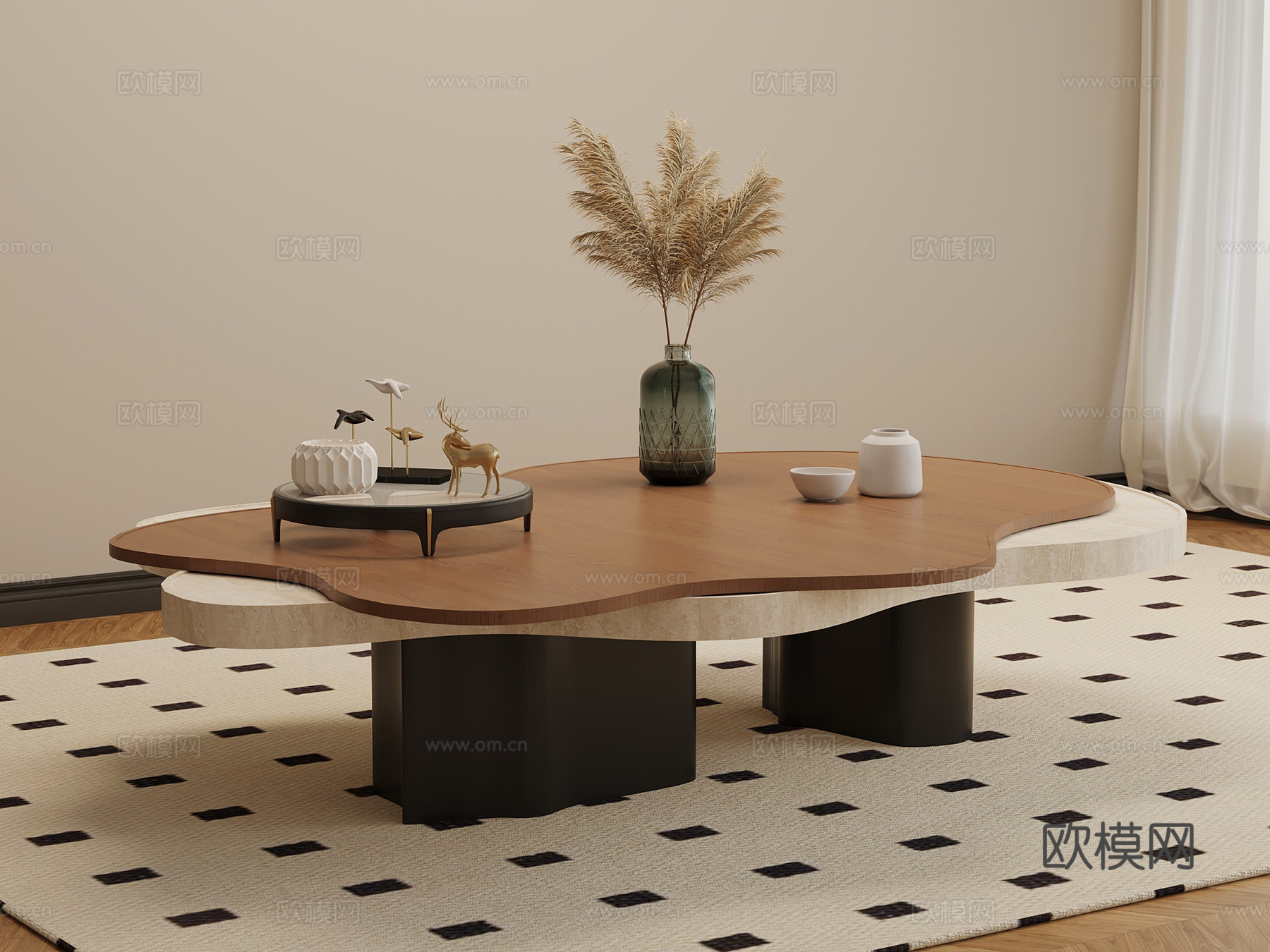 法式中古茶几 大理石茶几 异形茶几su模型