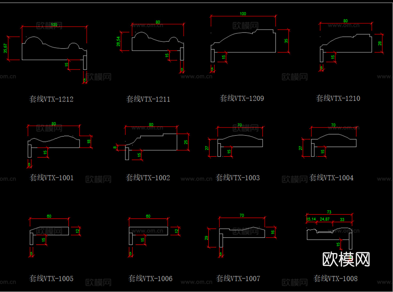 踢脚线天花脚线门套线石膏线条CAD图库cad施工图