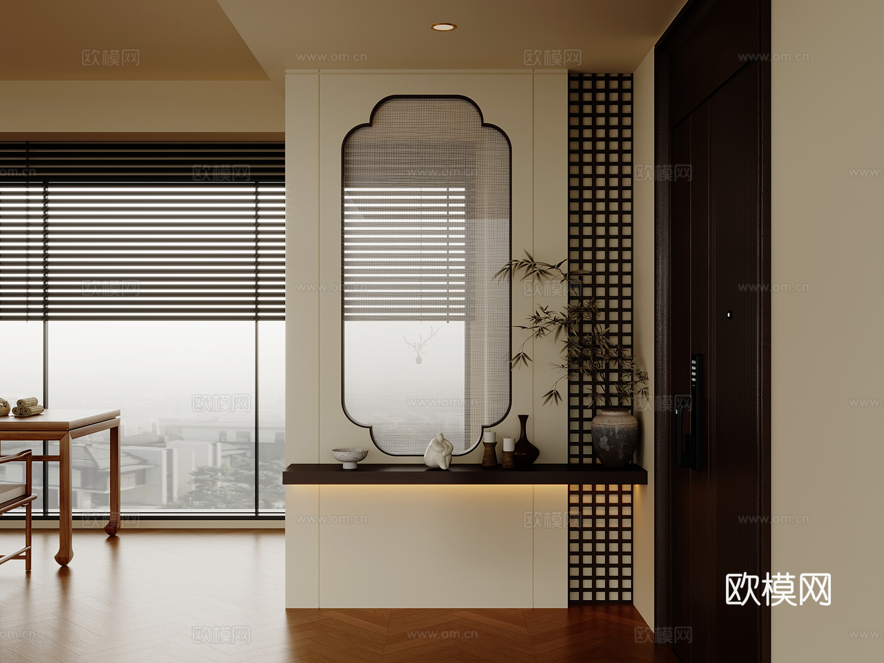 新中式玄关3d模型下载