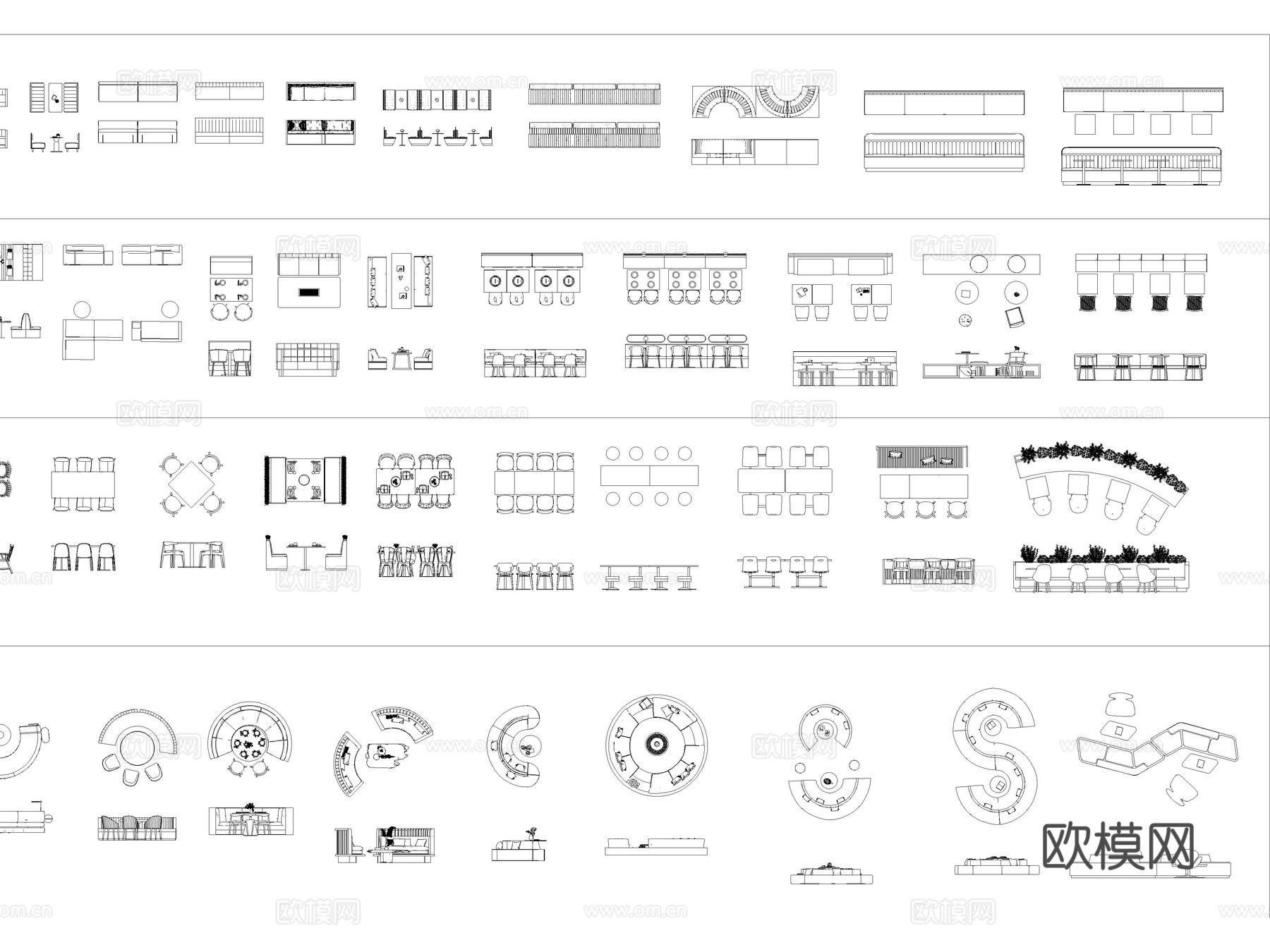 卡座 坐椅 餐桌 软包卡座 沙发座cad施工图