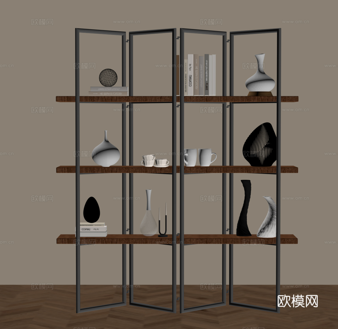 中古风置物架 书架 摆件su模型