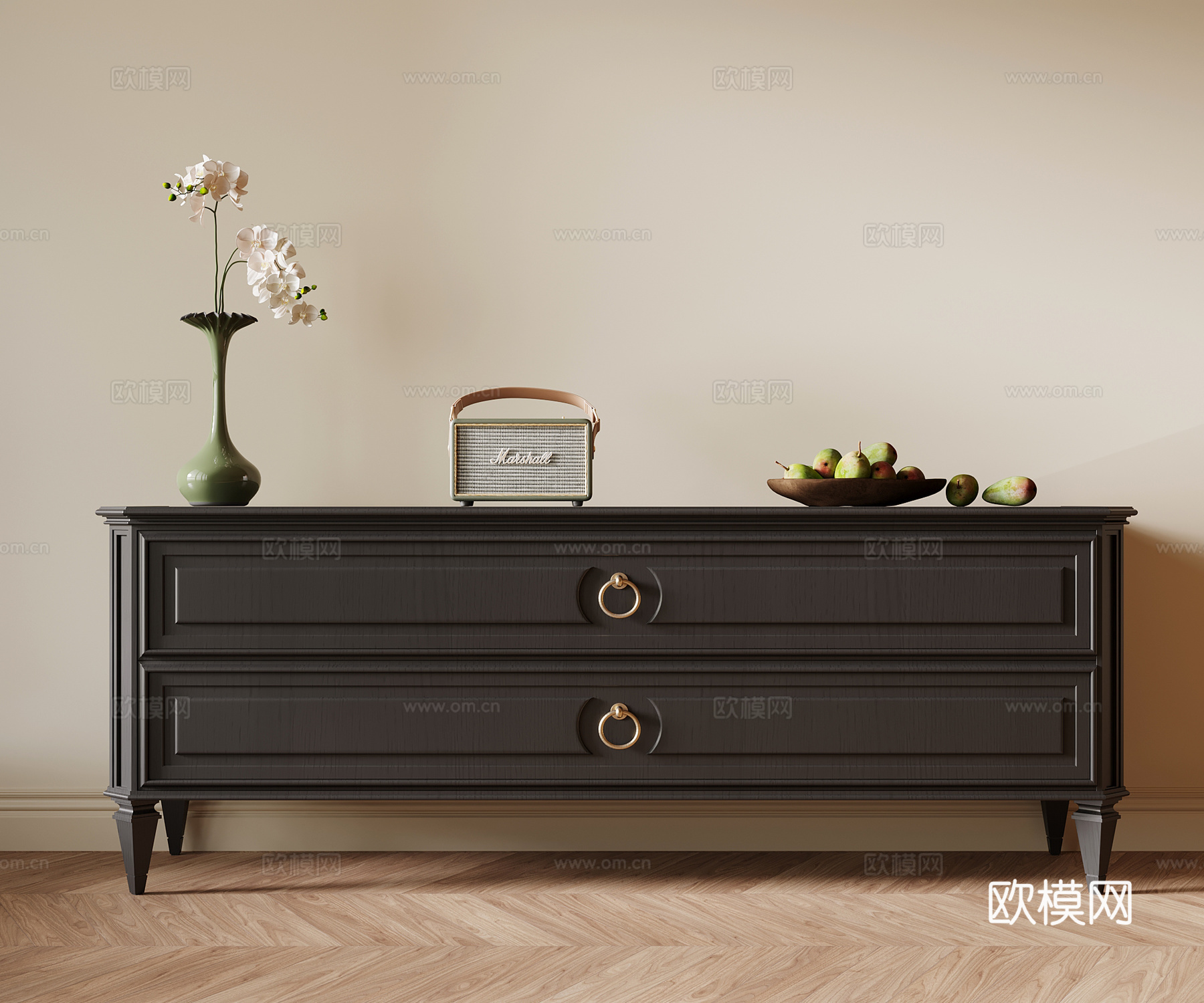 法式复古电视柜 边柜su模型下载（渲染图1）