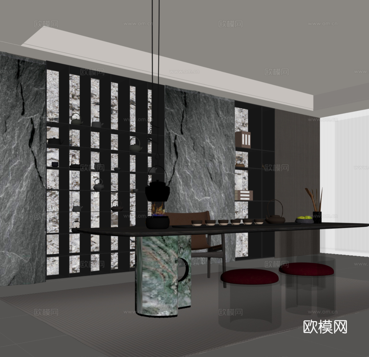 现代茶室 茶桌椅 茶叶柜su模型