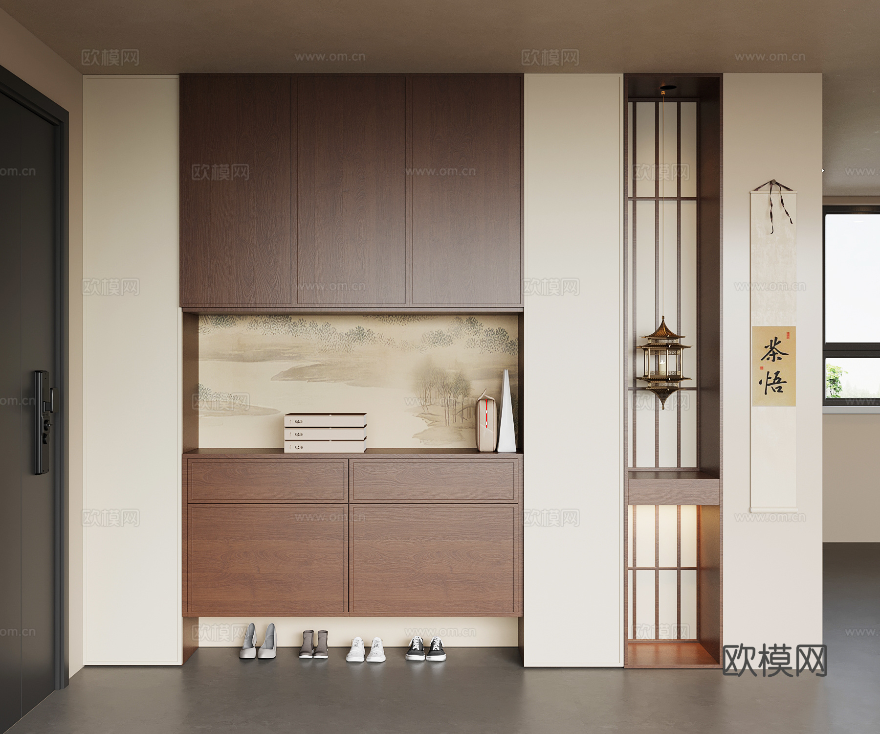 新中式玄关鞋柜su模型