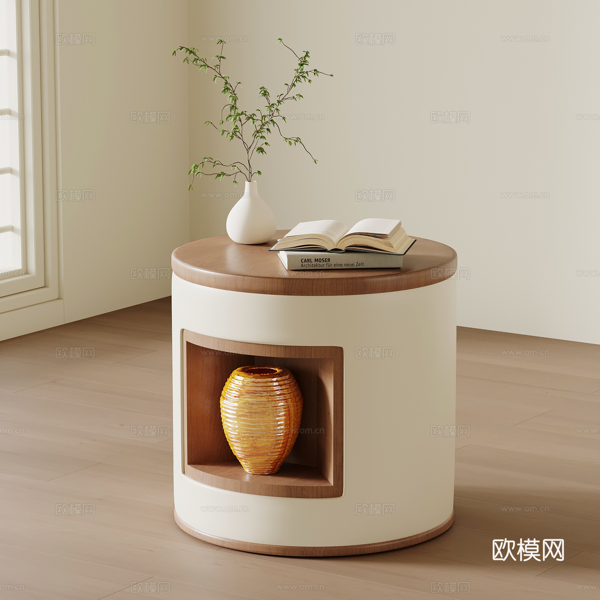 中古侘寂床头柜 边几 角几圆几su模型