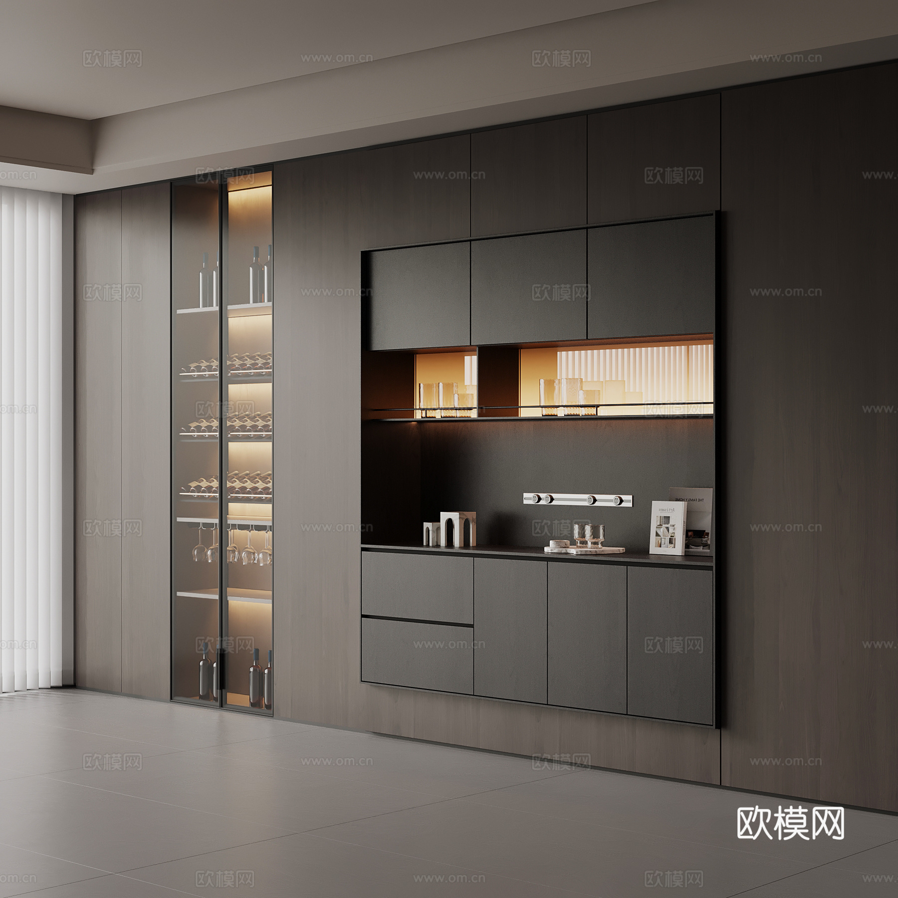 现代酒柜 餐边柜su模型