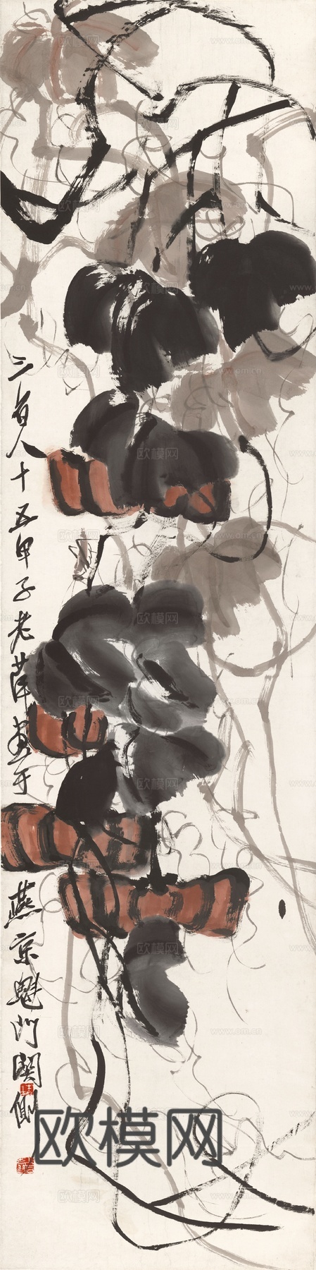 齐白石写意水墨画，近现代水墨画31.6x126