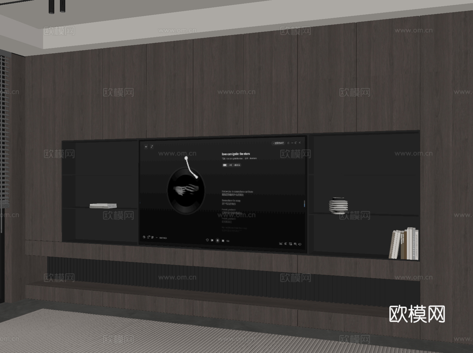 现代意式电视背景墙 电视柜su模型