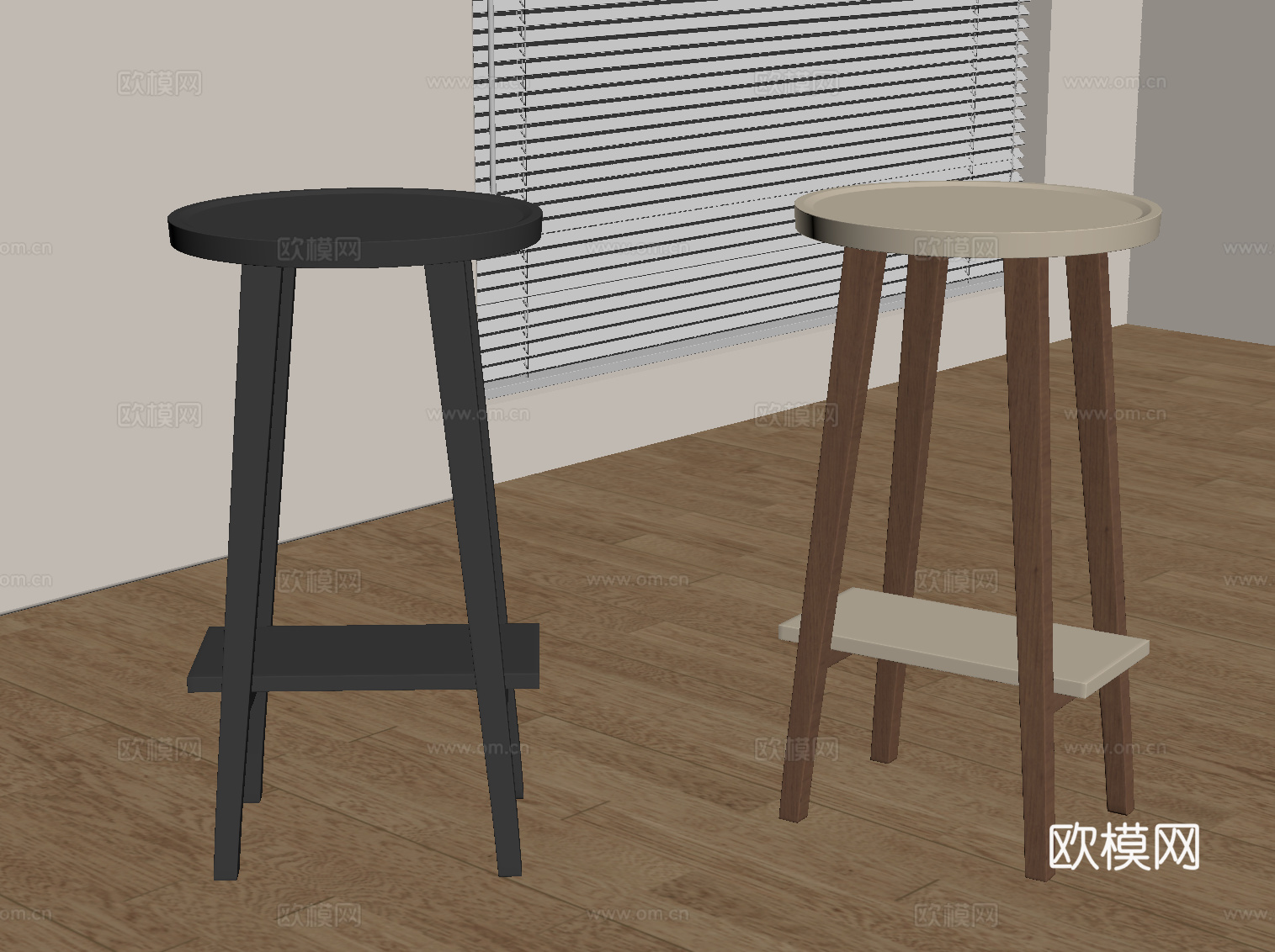 中古风吧凳 高凳su模型下载（渲染图2）