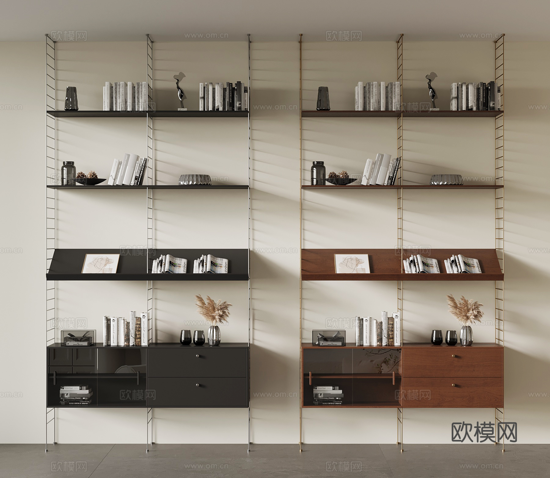 法式复古书架 置物架 现代书架su模型