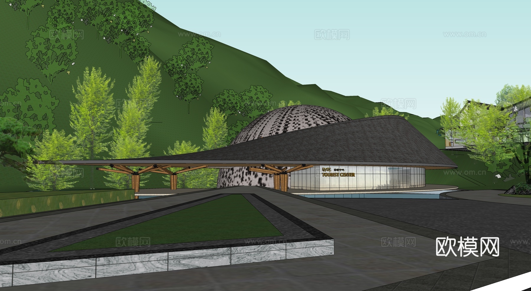 现代游客中心  游客驿站建筑su模型