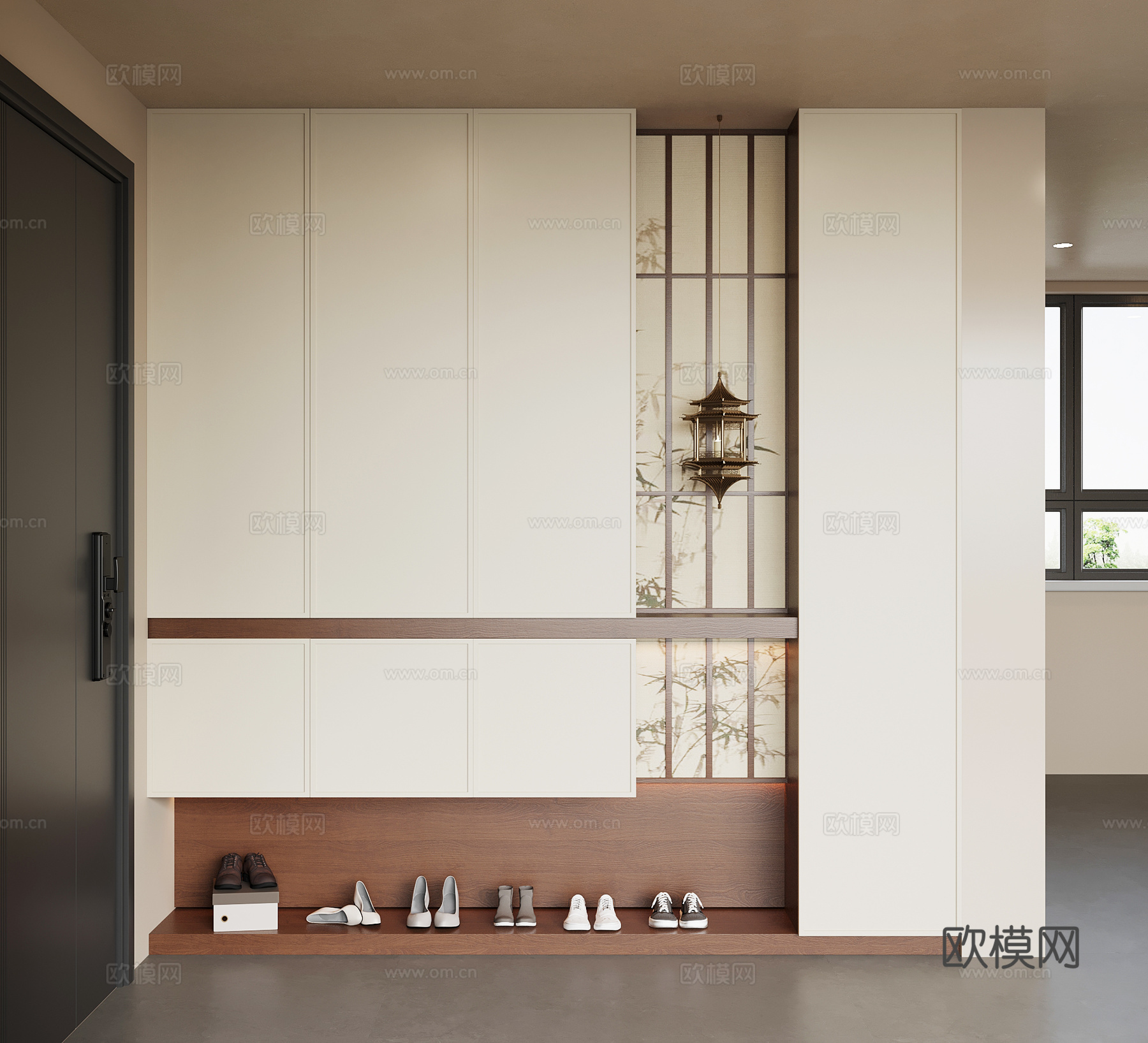 新中式玄关鞋柜su模型
