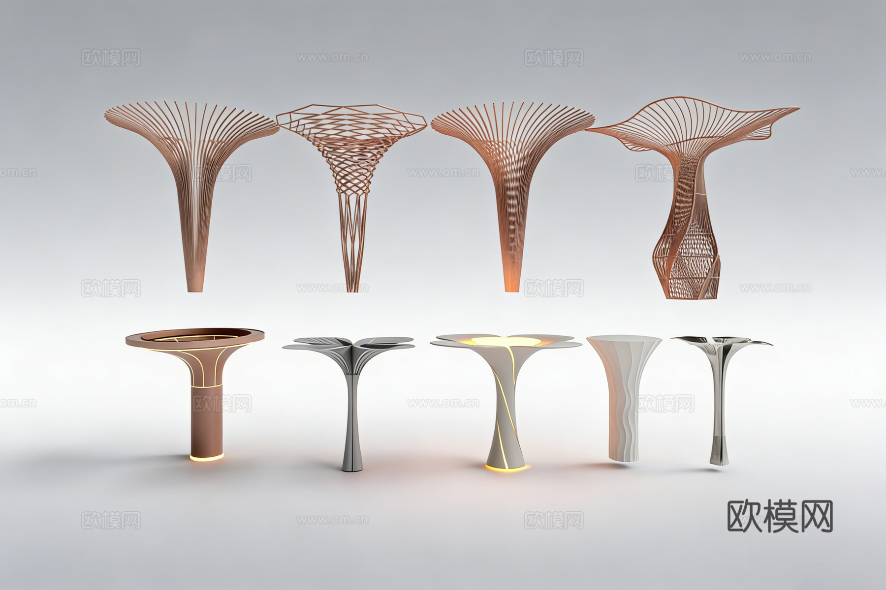 抽象艺术金属结构 黄铜镂空框架 创意造型 艺术装置su模型