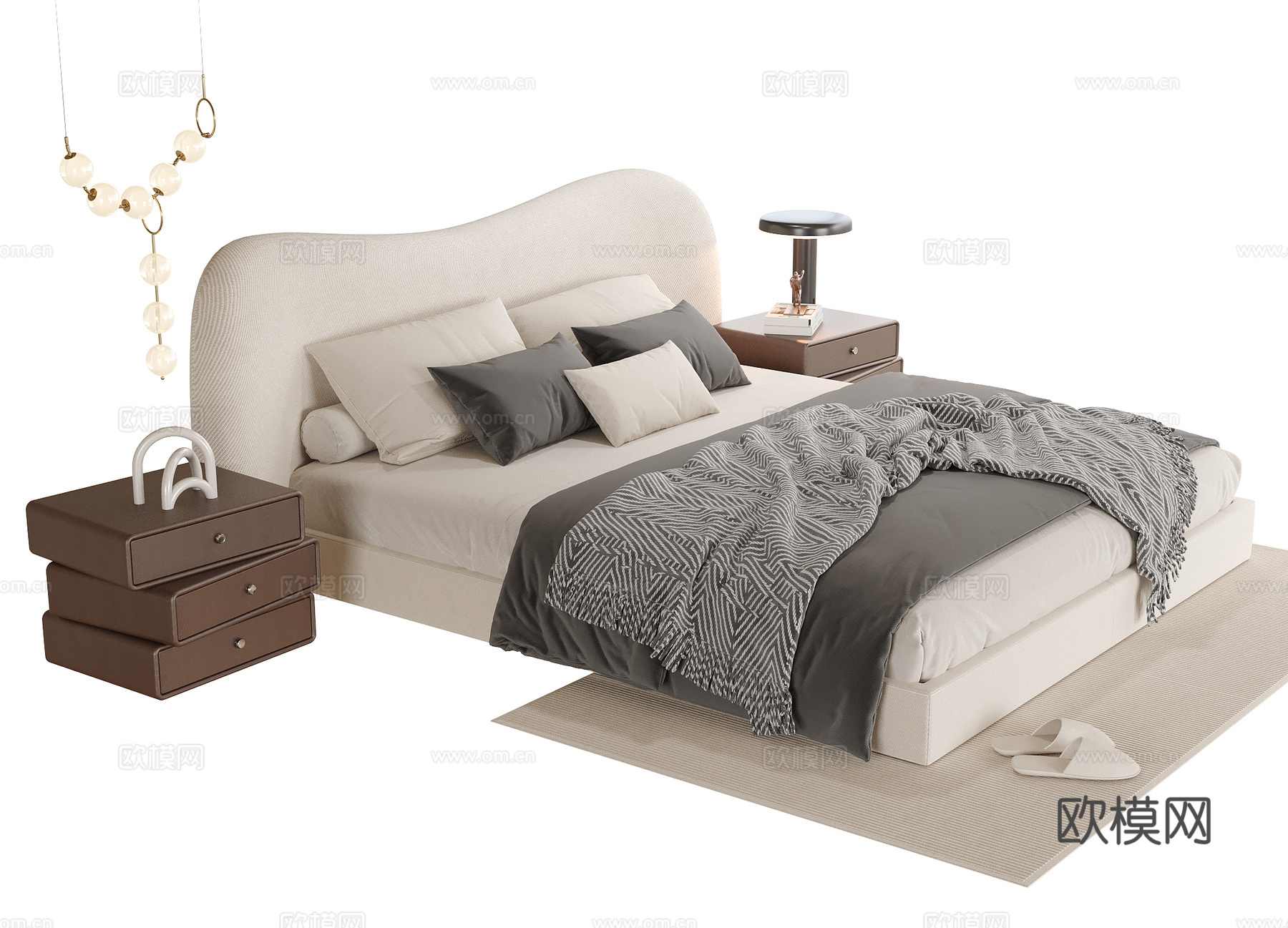 现代儿童床 床头柜su模型