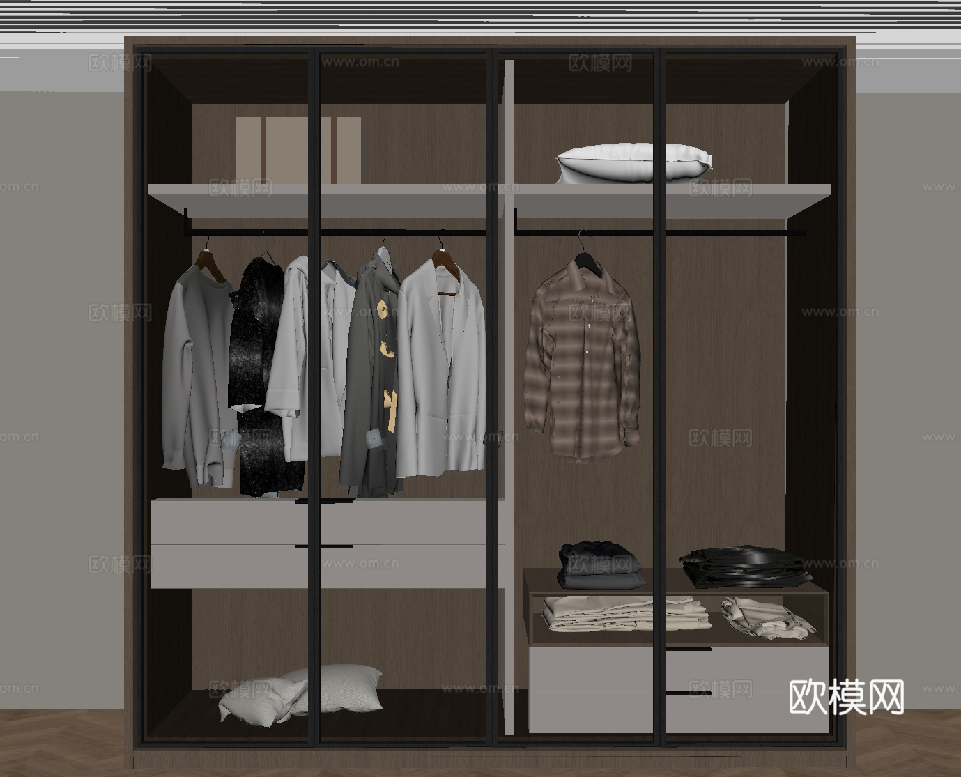 现代意式衣柜 玻璃衣柜su模型