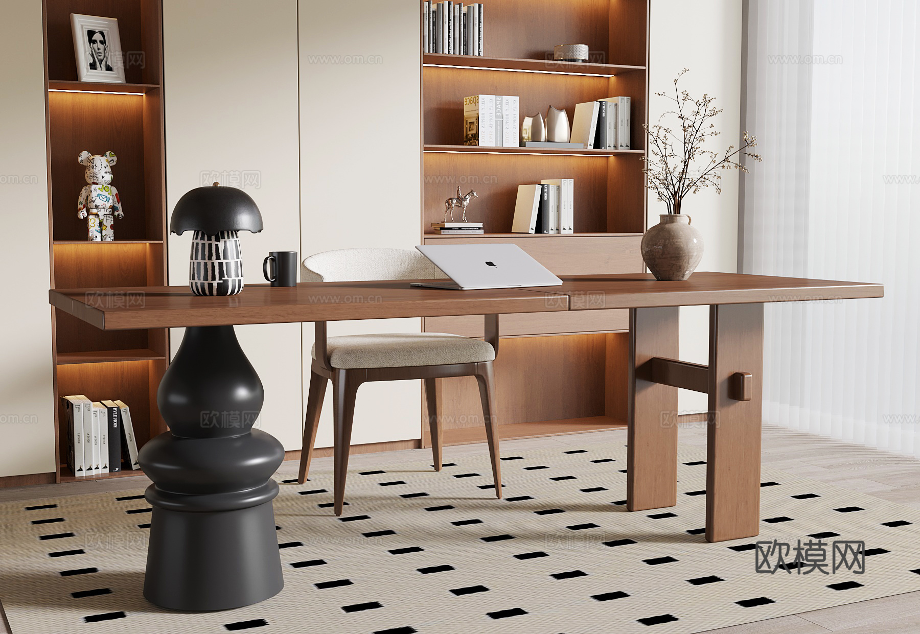 中古书桌椅 书柜 书房su模型