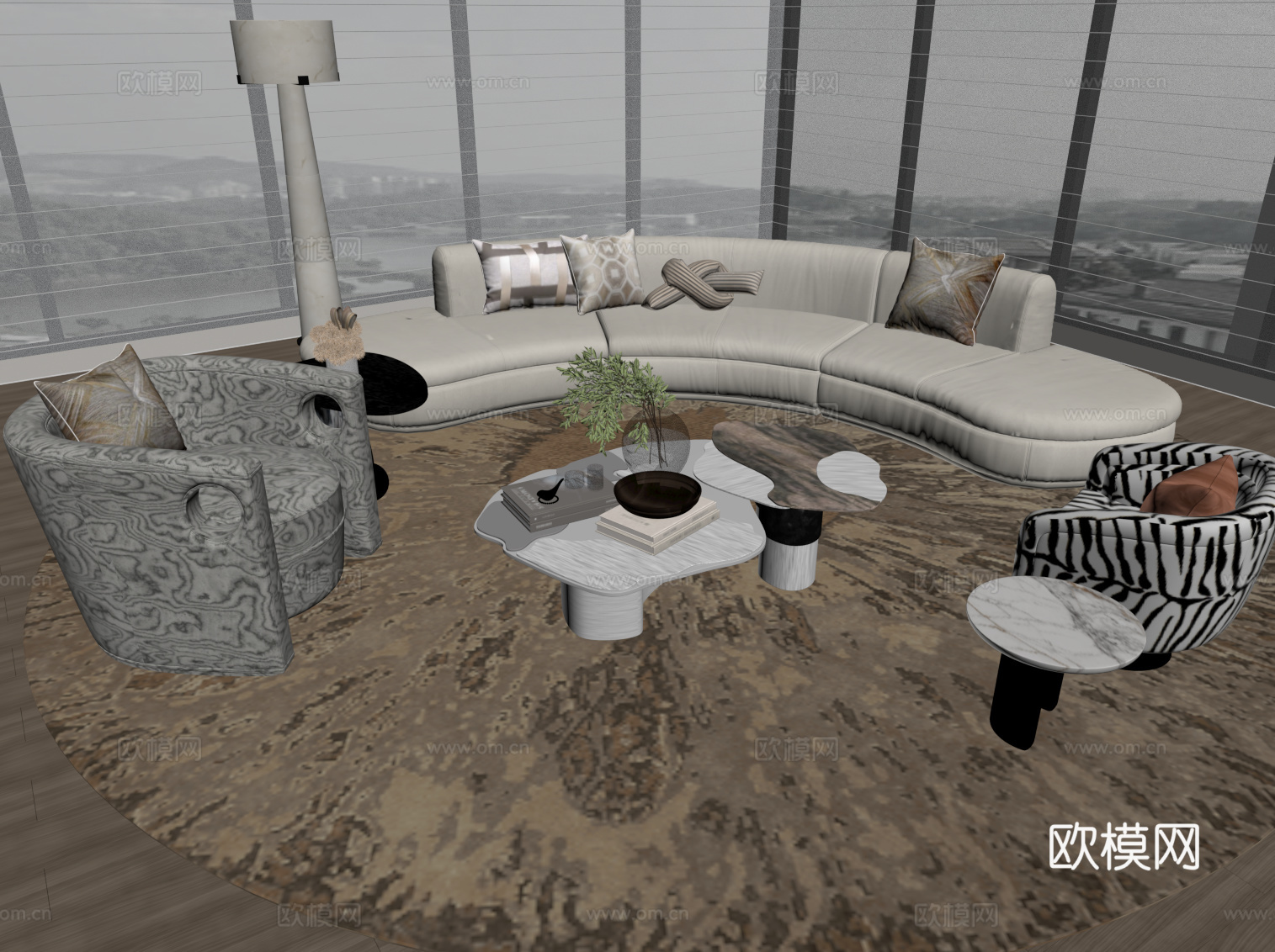 现代沙发茶几组合 休闲椅su模型