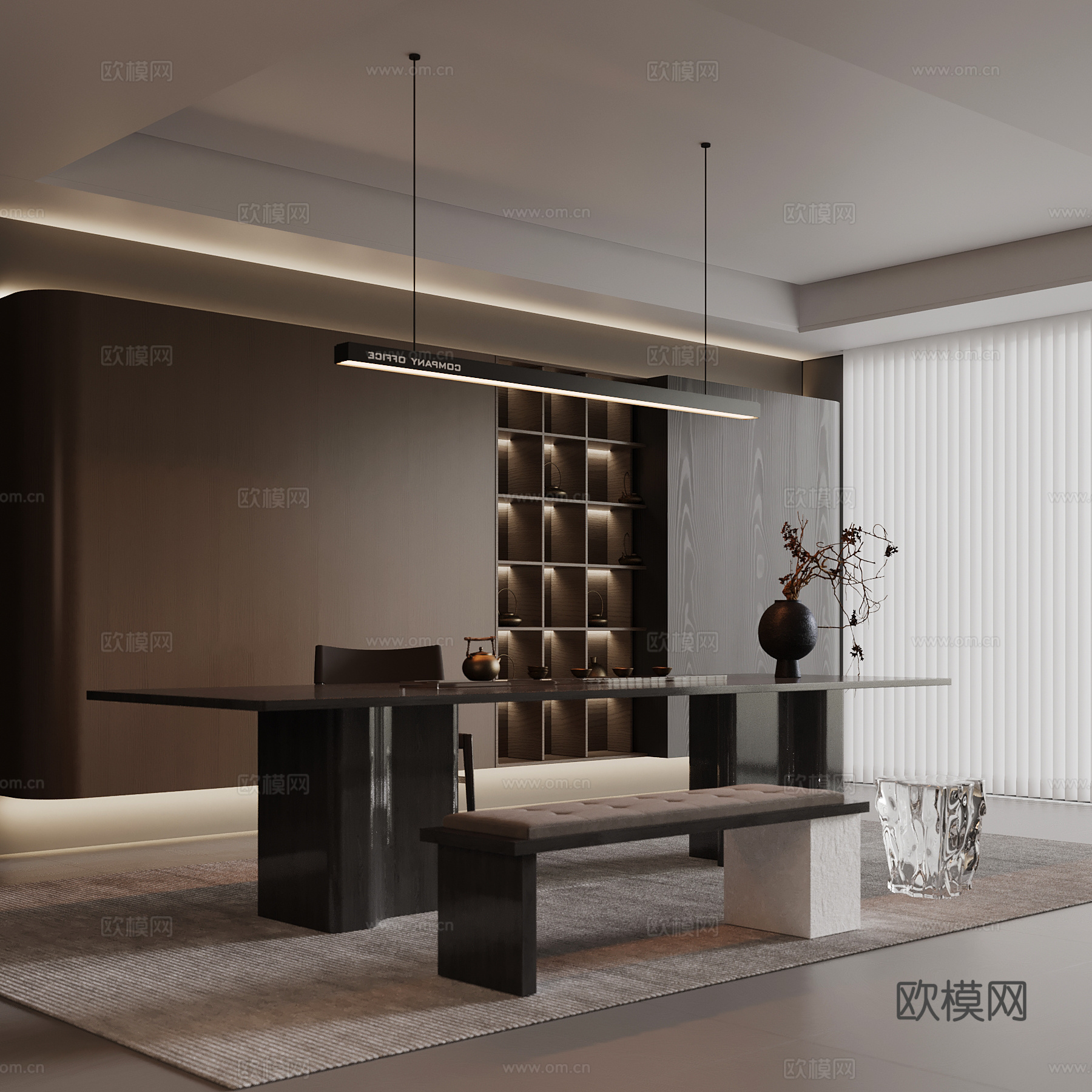 现代茶室 茶桌椅 书房su模型