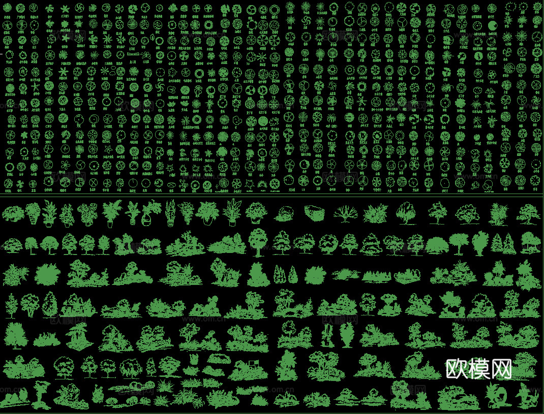 植物平面立面图库cad施工图