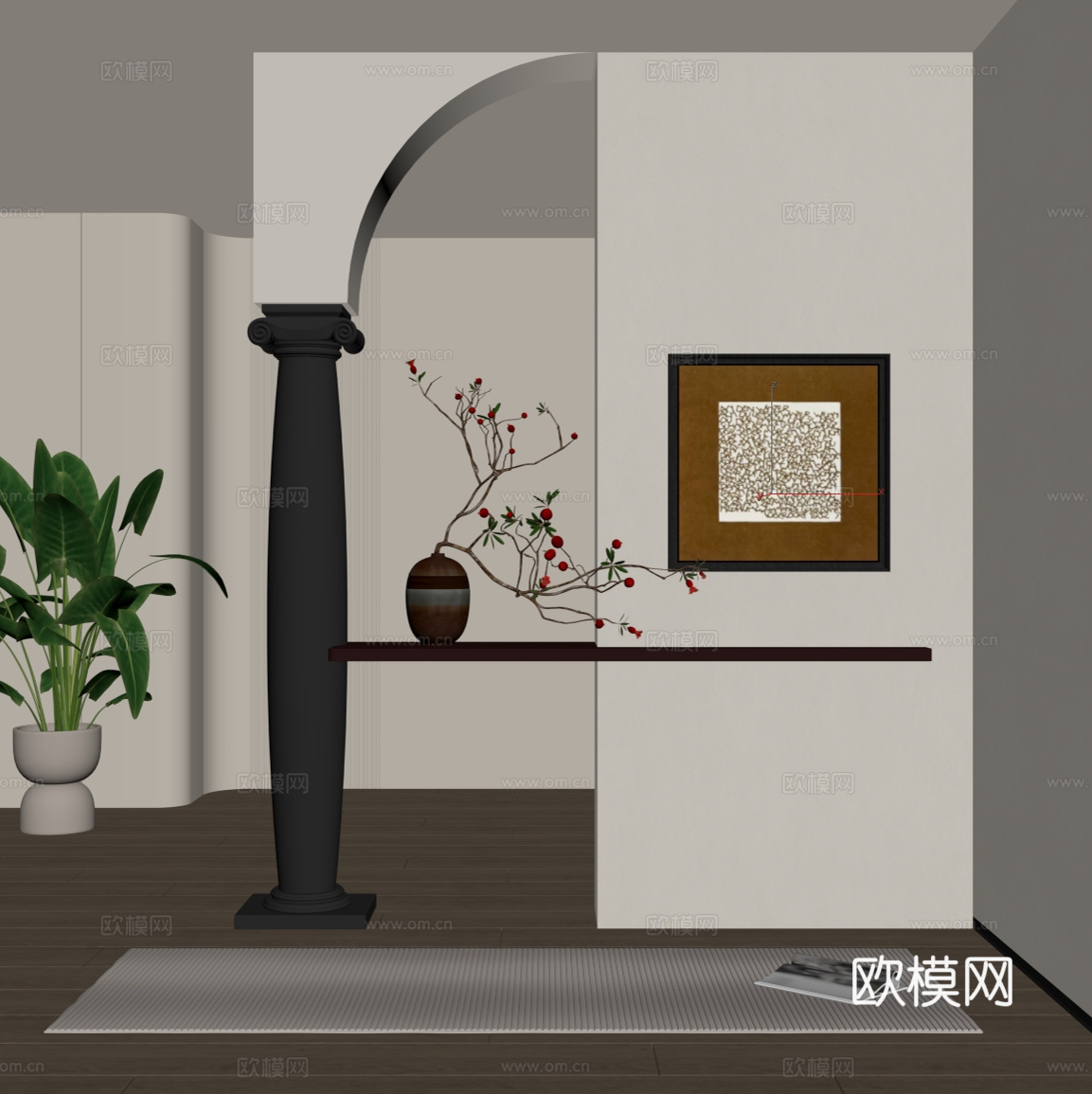 法式复古玄关隔断su模型