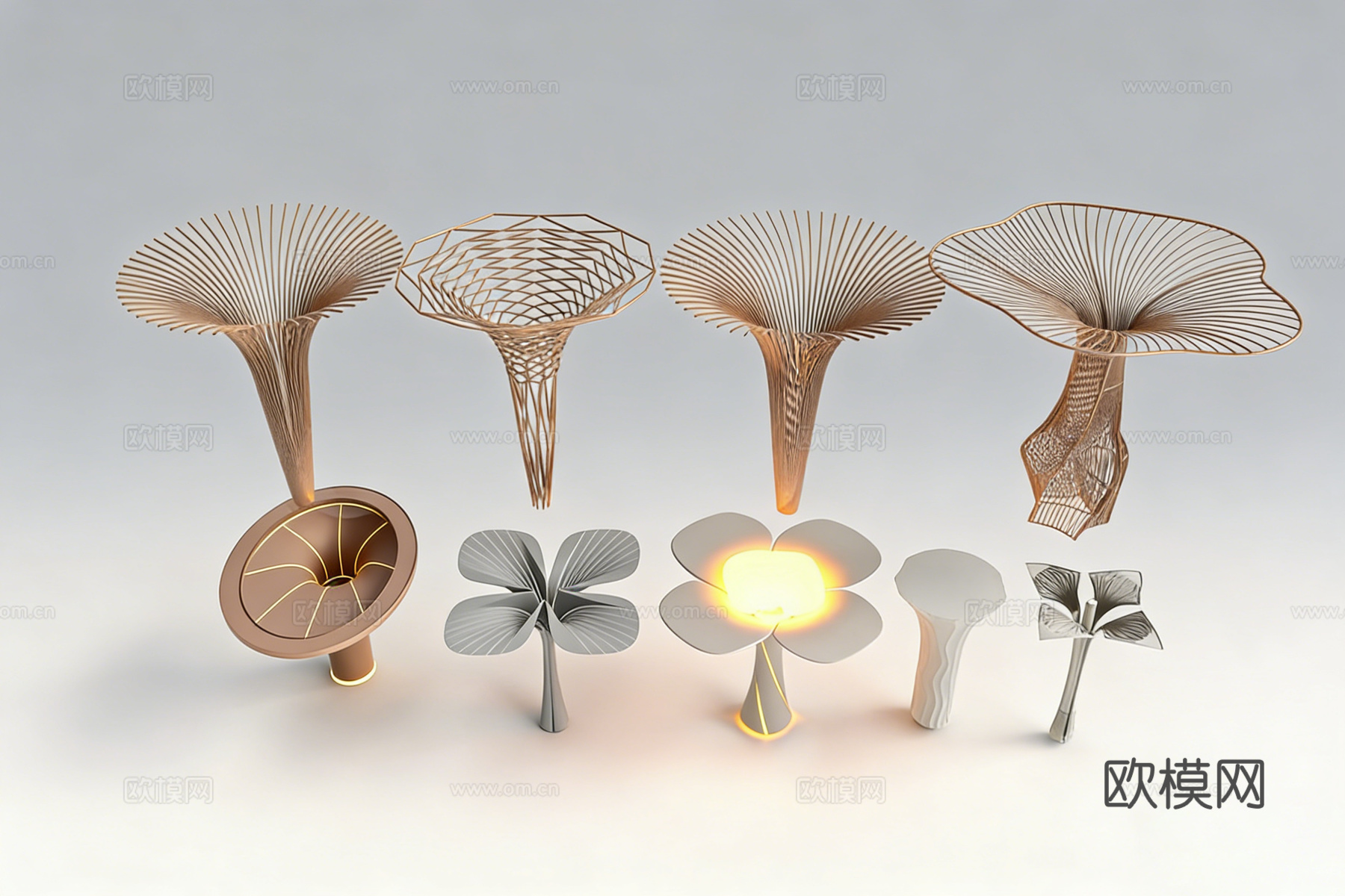 抽象艺术金属结构 黄铜镂空框架 创意造型 艺术装置su模型