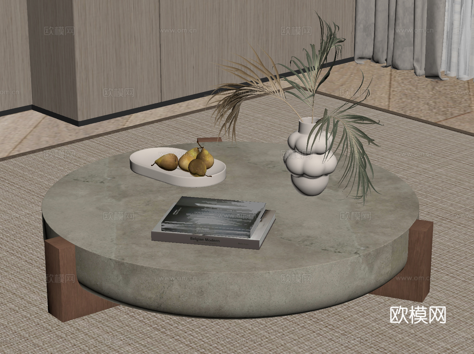 侘寂中古茶几su模型