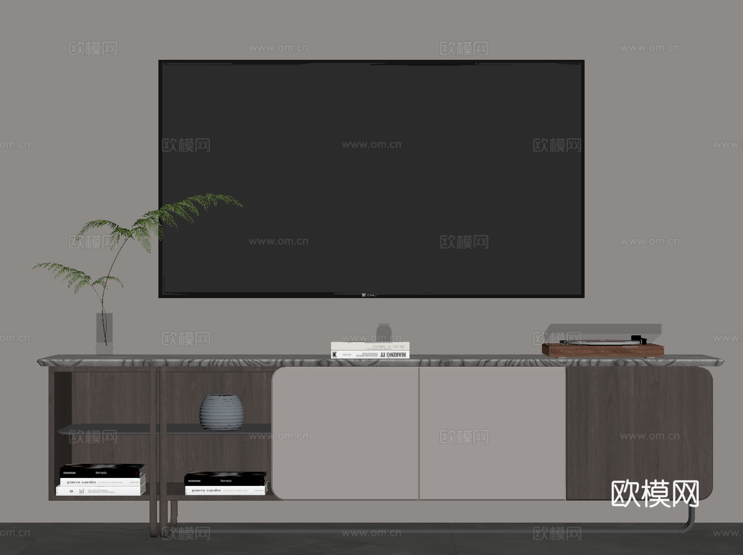 现代意式电视柜 边柜su模型下载（渲染图2）