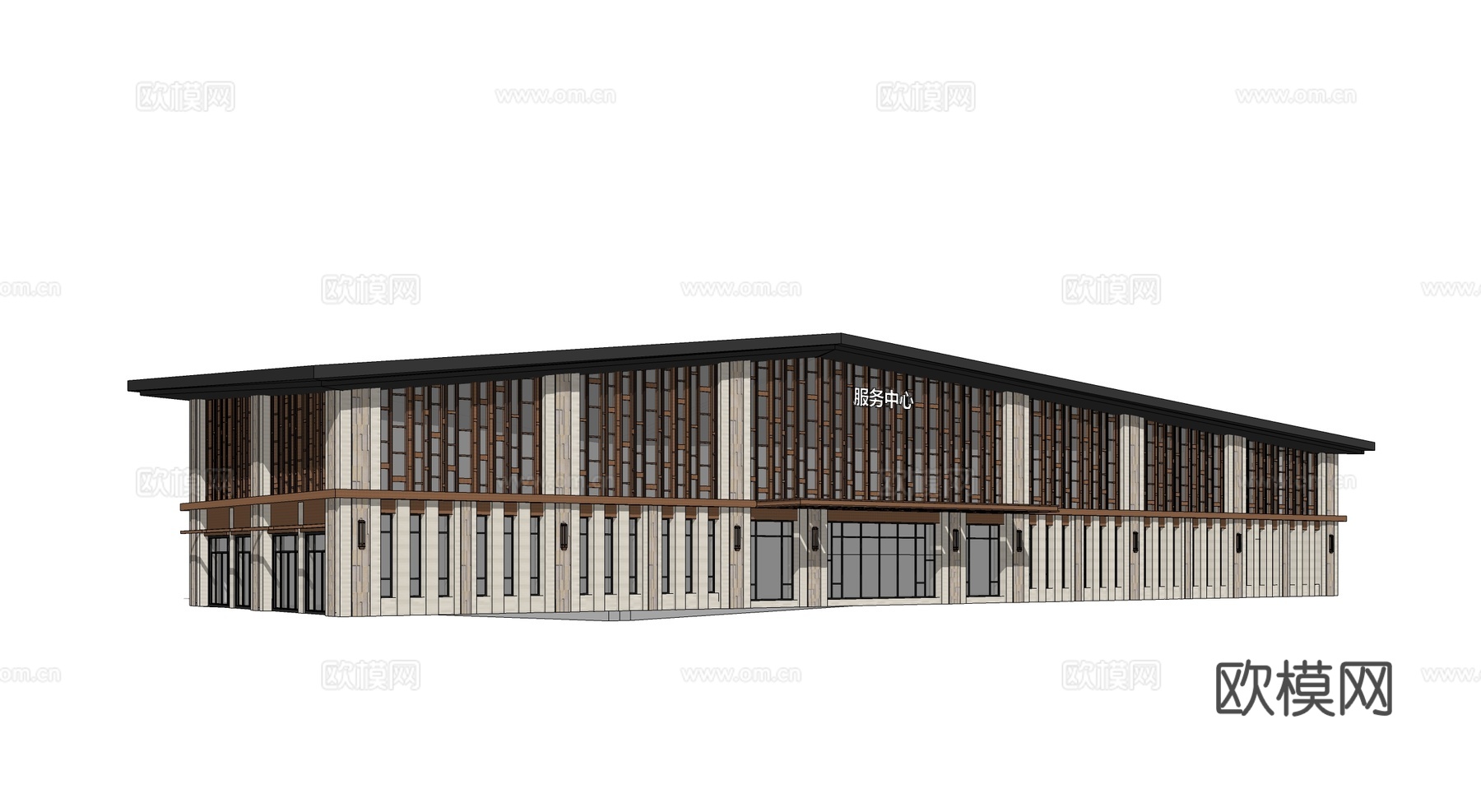 新中式游客中心 游客服务中心建筑su模型