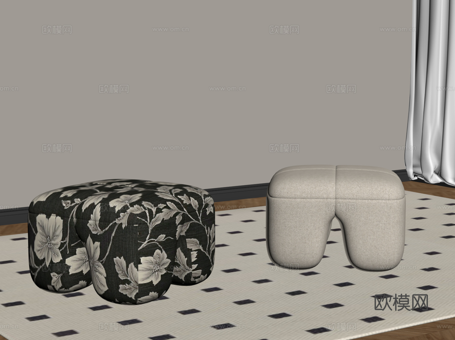 现代凳子 法式复古凳子 换鞋凳 沙发凳su模型