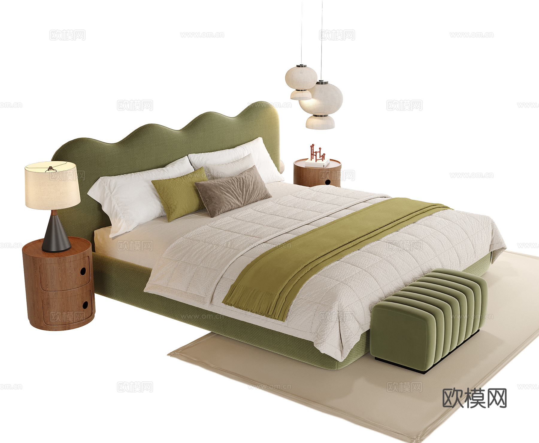 现代儿童床 床头柜su模型