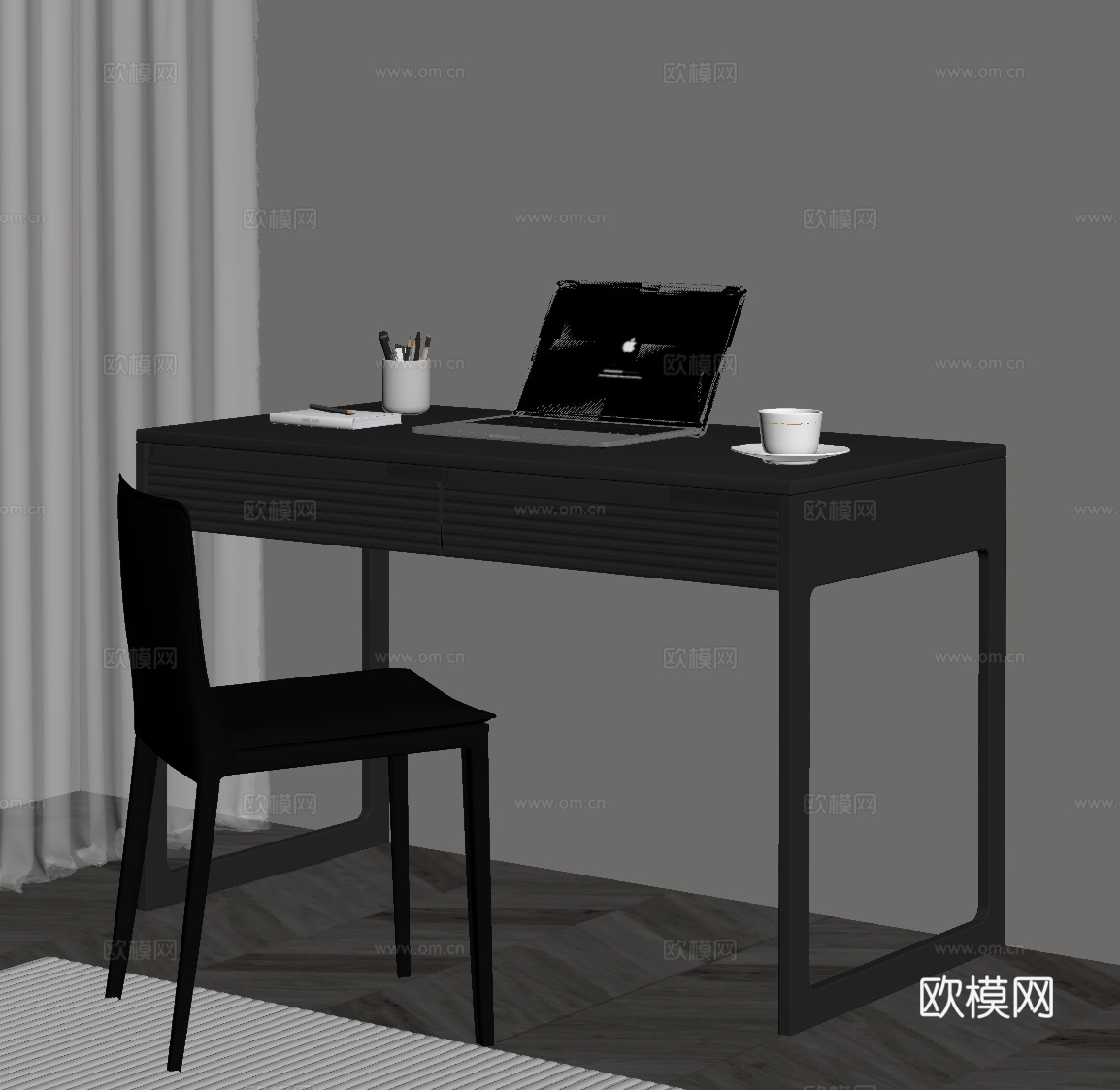 现代意式书桌椅su模型