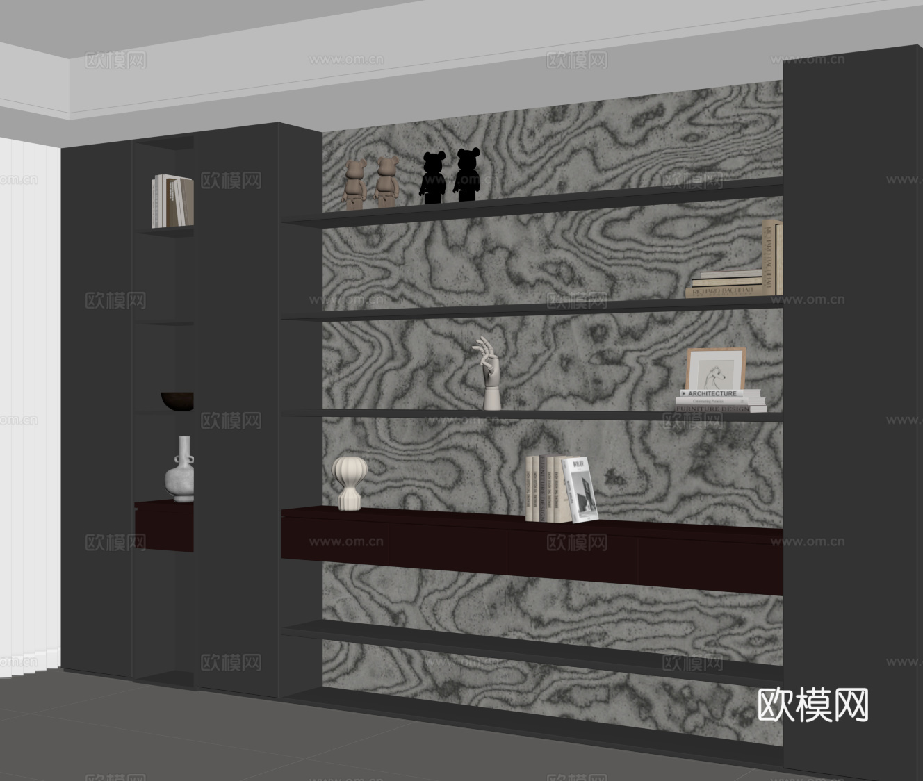 现代意式书柜su模型