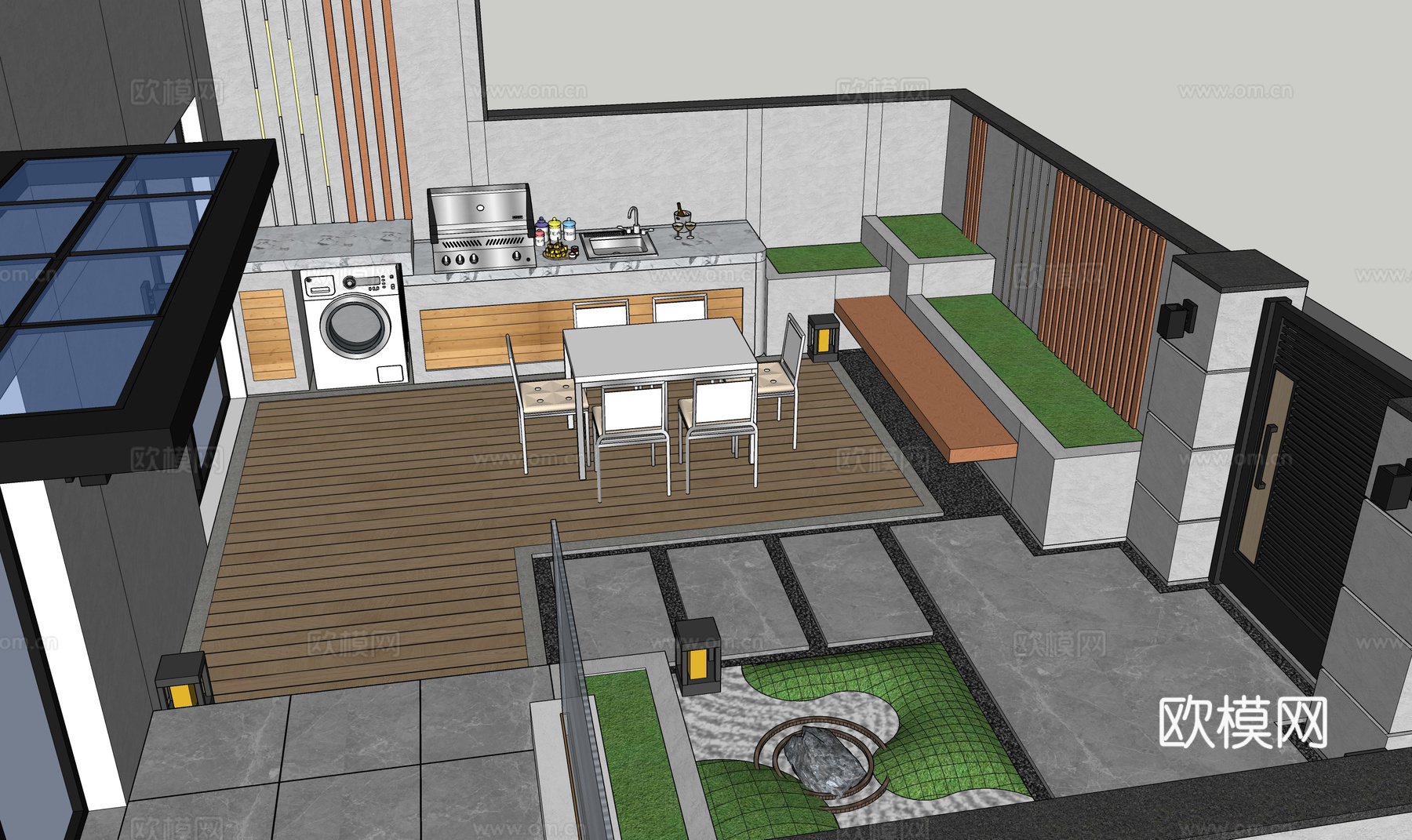 微景观 造景 草坪灯 室内景观 阳光房su模型下载（渲染图2）