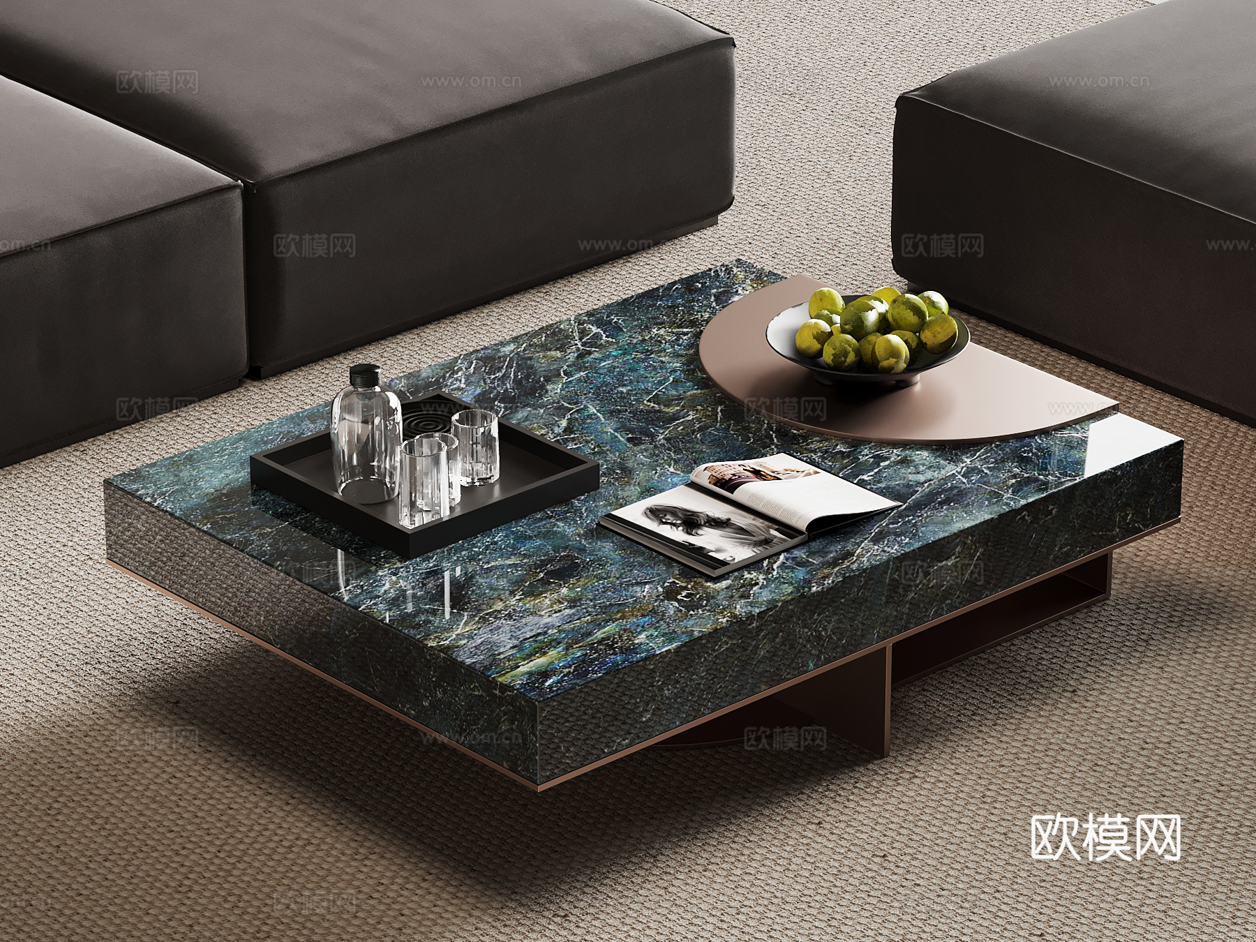 现代意式茶几 大理石茶几su模型