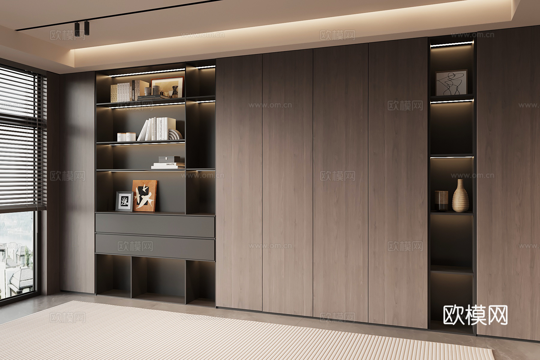 现代意式书柜su模型