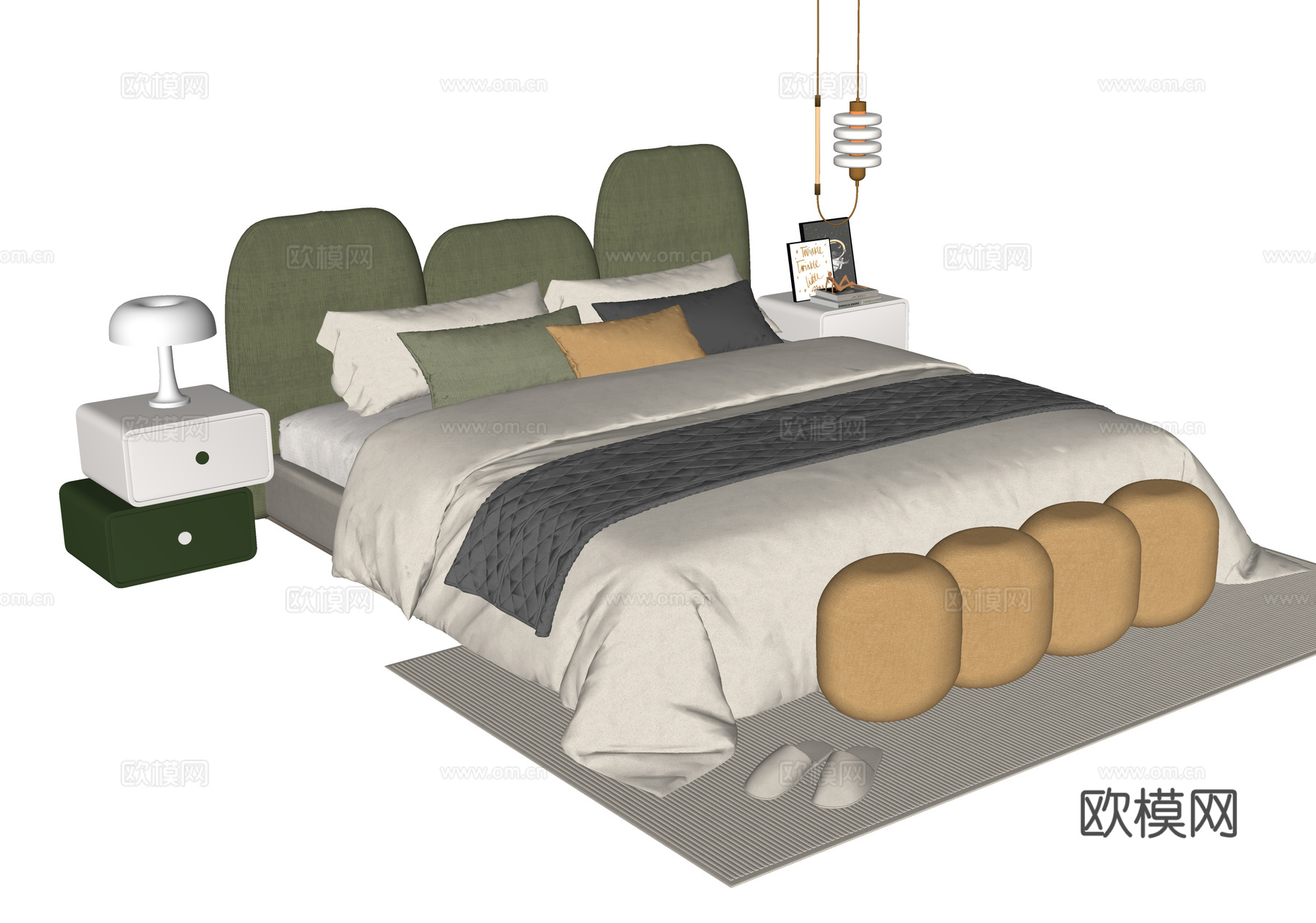 现代儿童床 儿童床头柜su模型