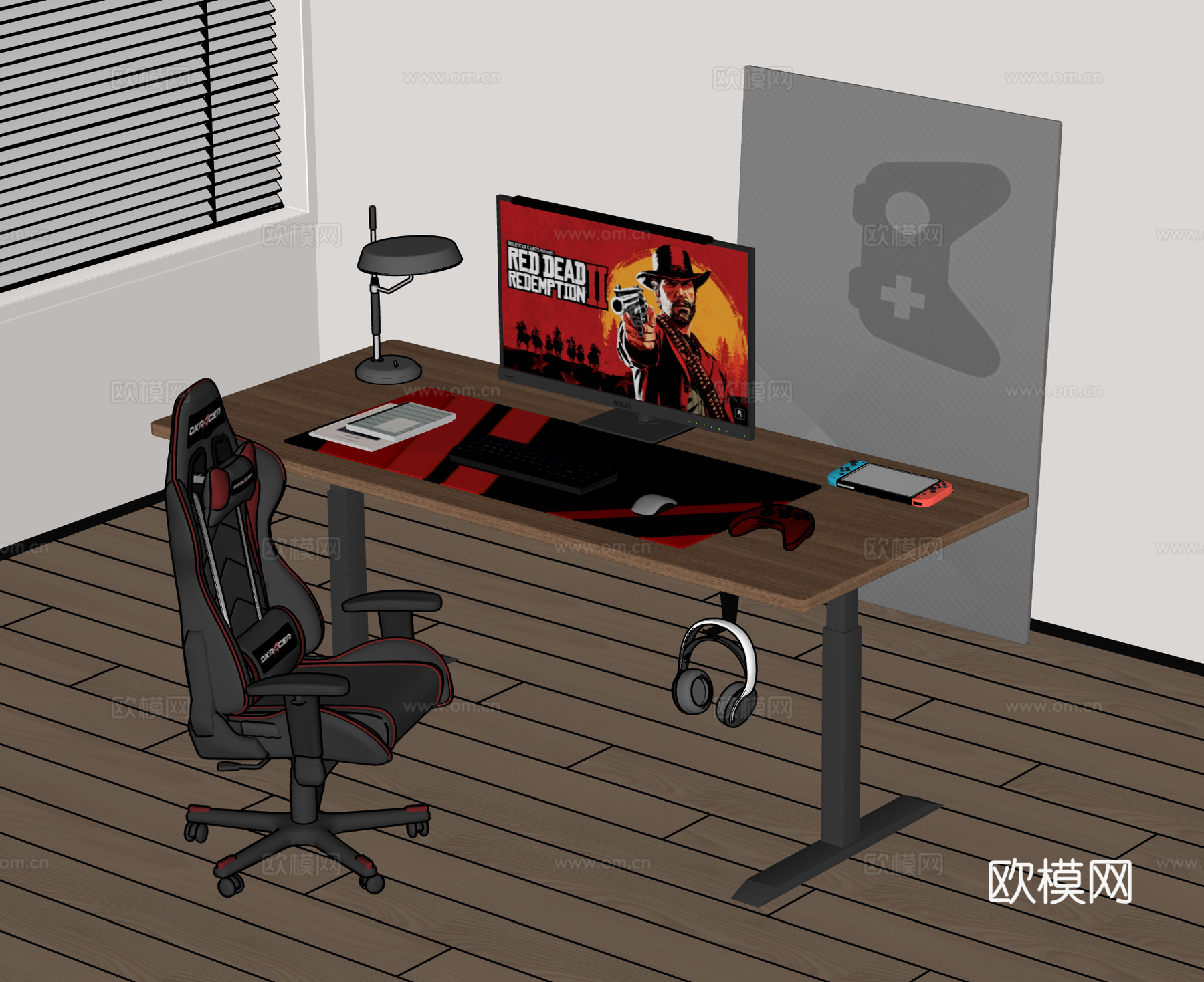 现代电竞房 电竞桌椅 电脑 升降桌 办公桌椅  电脑桌 显示su模型