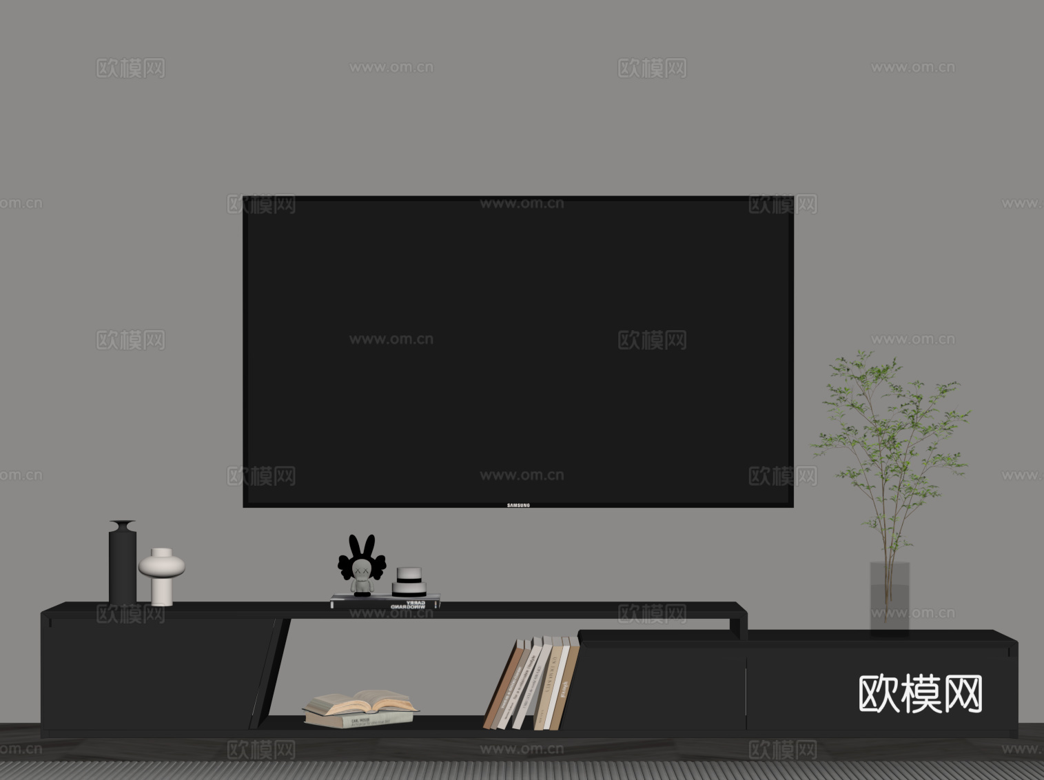 现代意式电视柜su模型