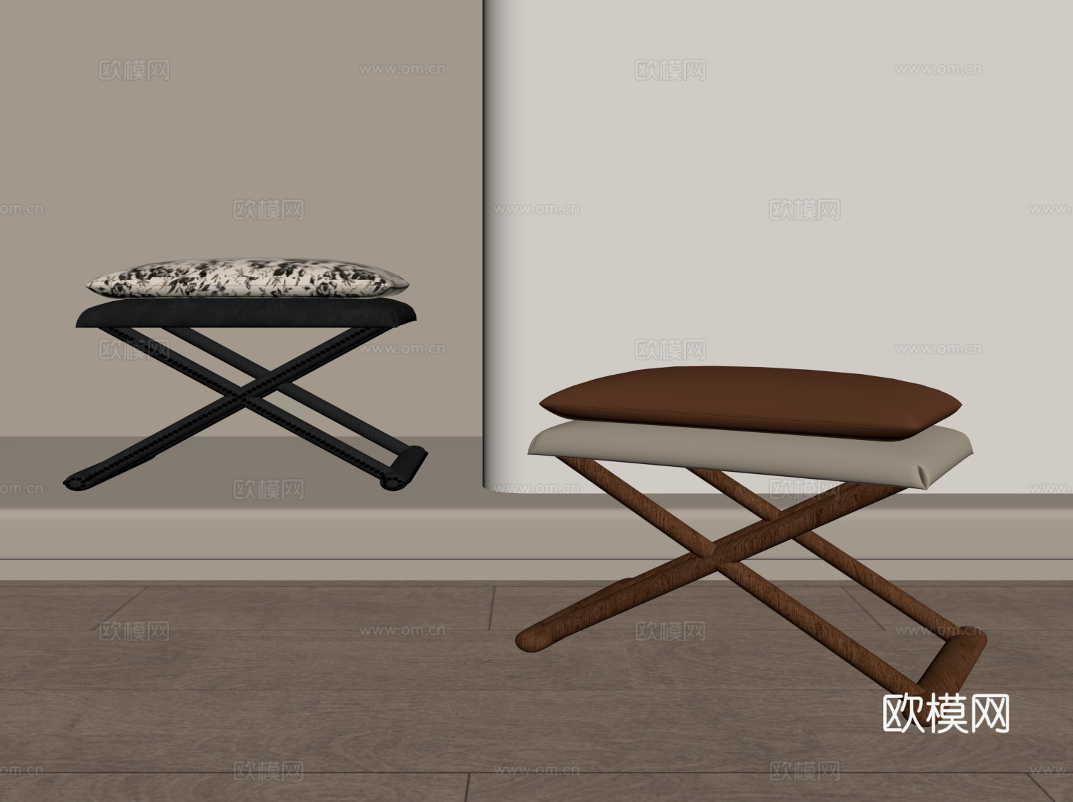 法式中古凳子 沙发凳 换鞋凳su模型