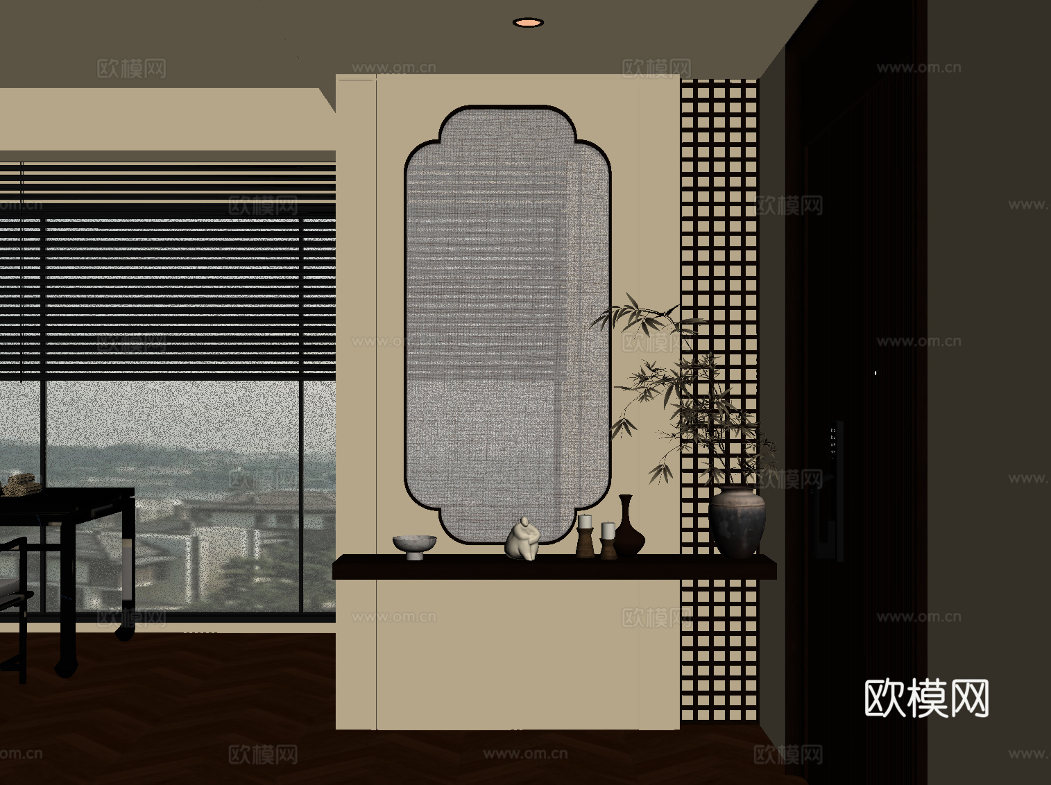 新中式玄关su模型