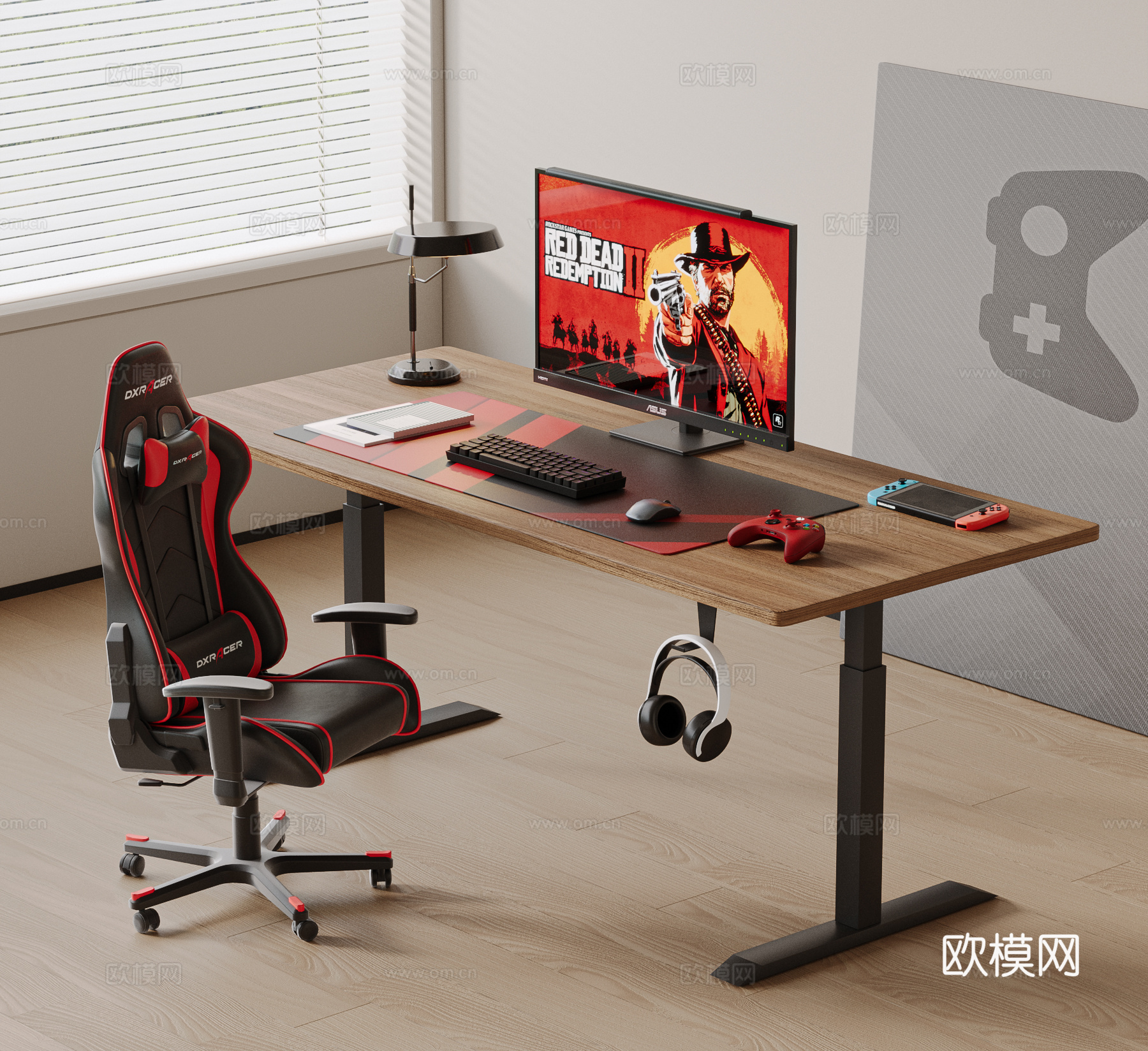 现代电竞房 电竞桌椅 电脑 升降桌 办公桌椅  电脑桌 显示su模型