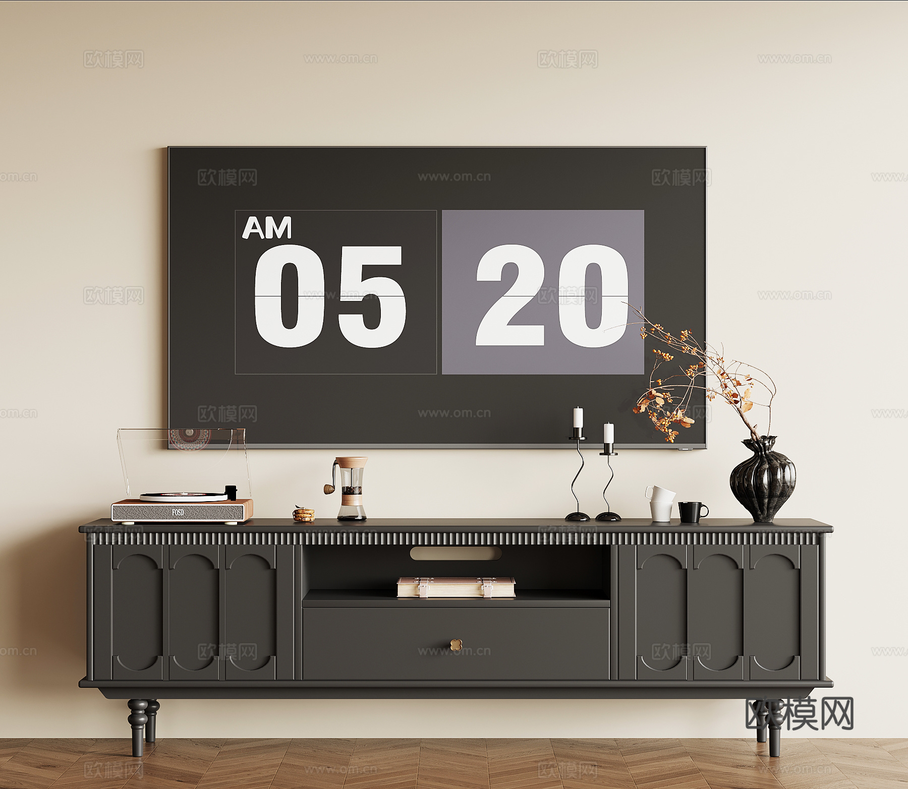 法式复古电视柜su模型下载（渲染图1）
